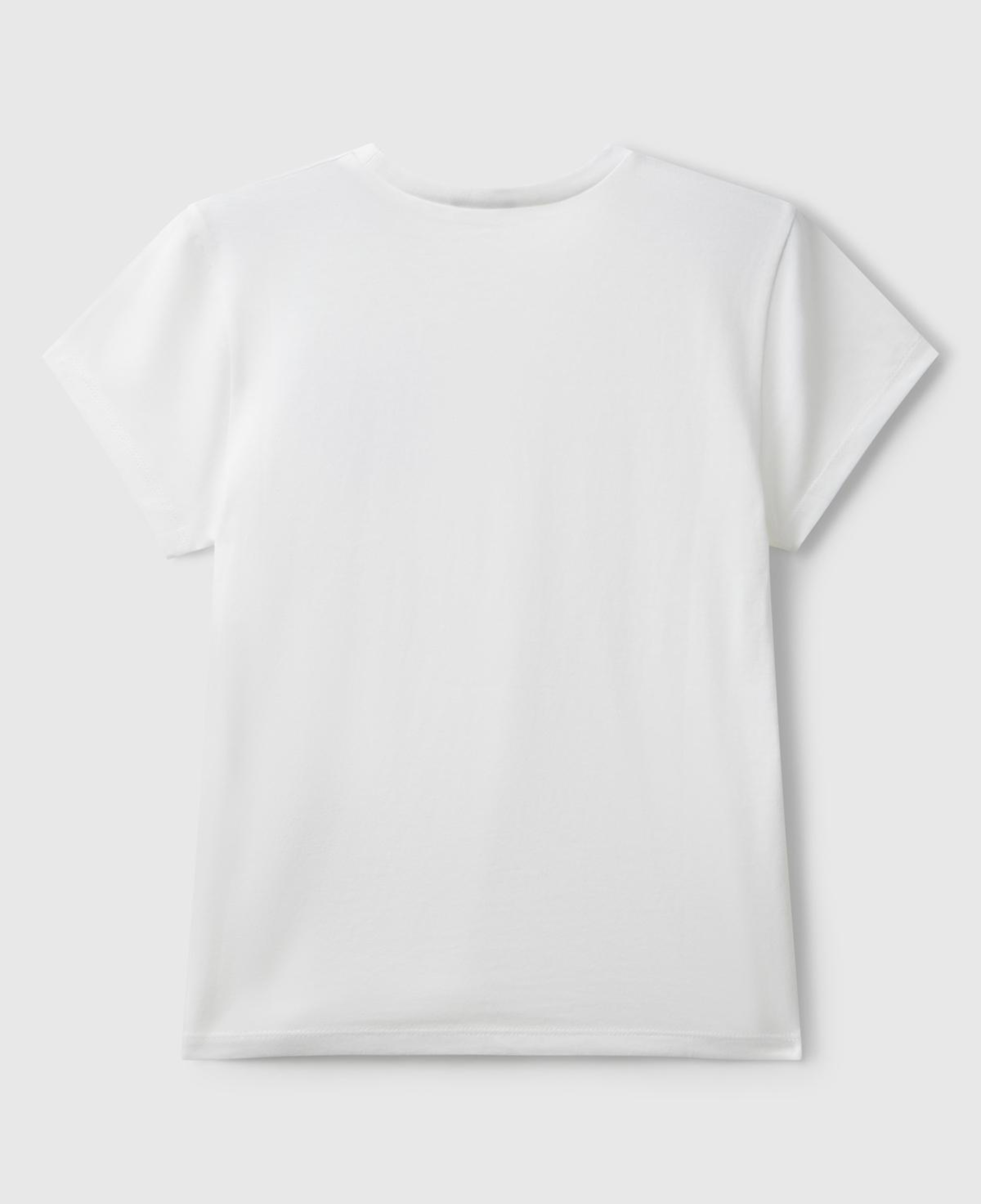Kız Çocuk Ekru Parıltılı Logo Baskılı Ribana Yaka Regular Fit T-shirt