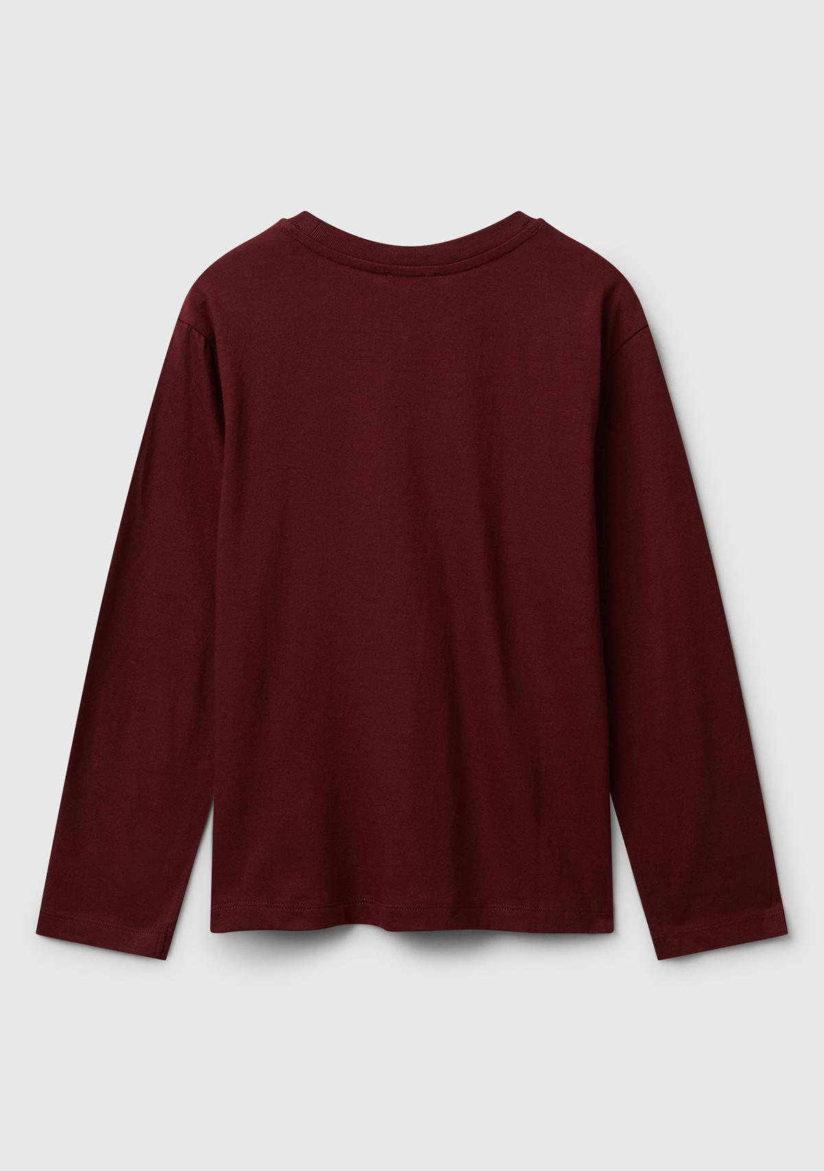 Erkek Çocuk Bordo Önü Logo Baskılı Bisiklet Yaka Uzun Kollu T-shirt