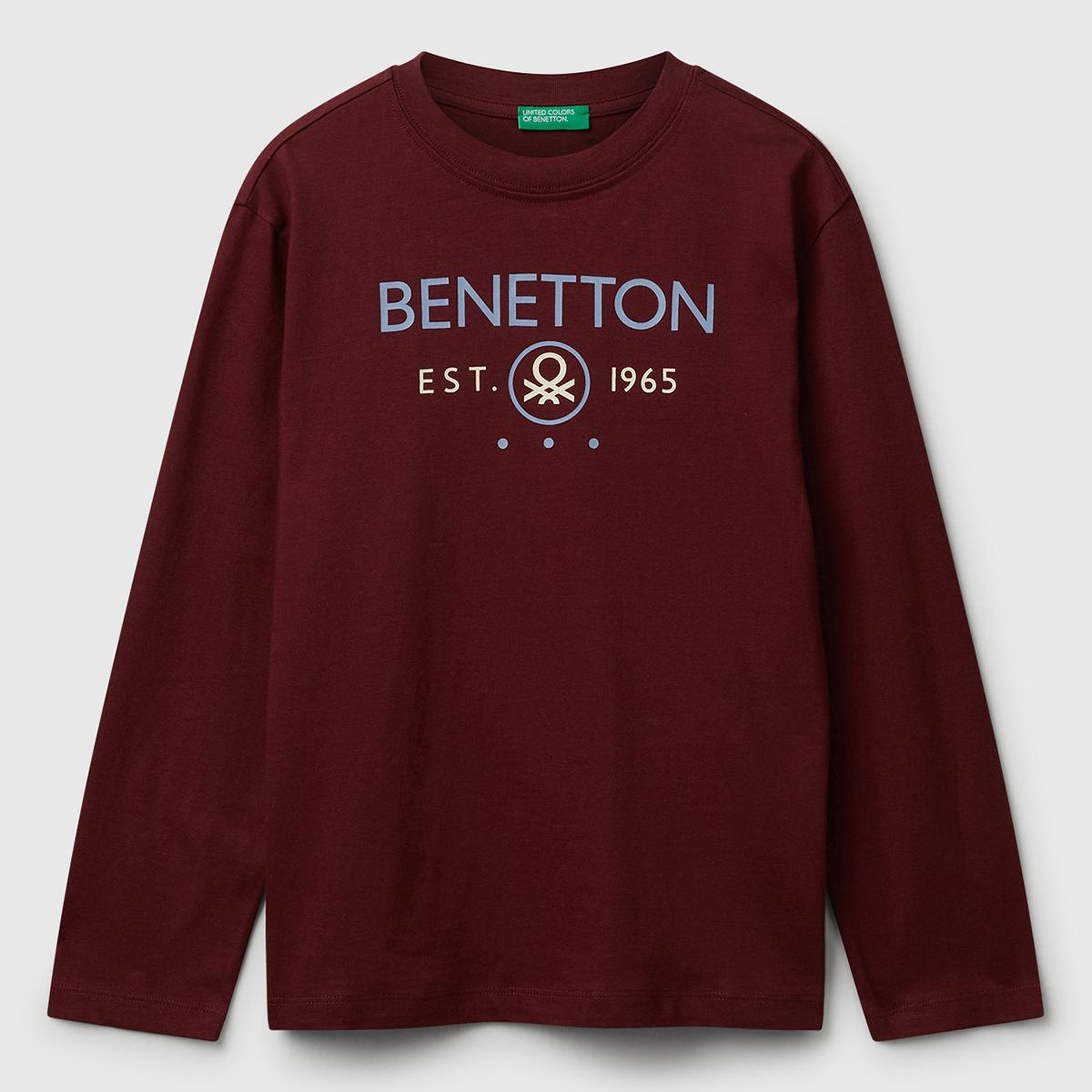 Erkek Çocuk Bordo Önü Logo Baskılı Bisiklet Yaka Uzun Kollu T-shirt