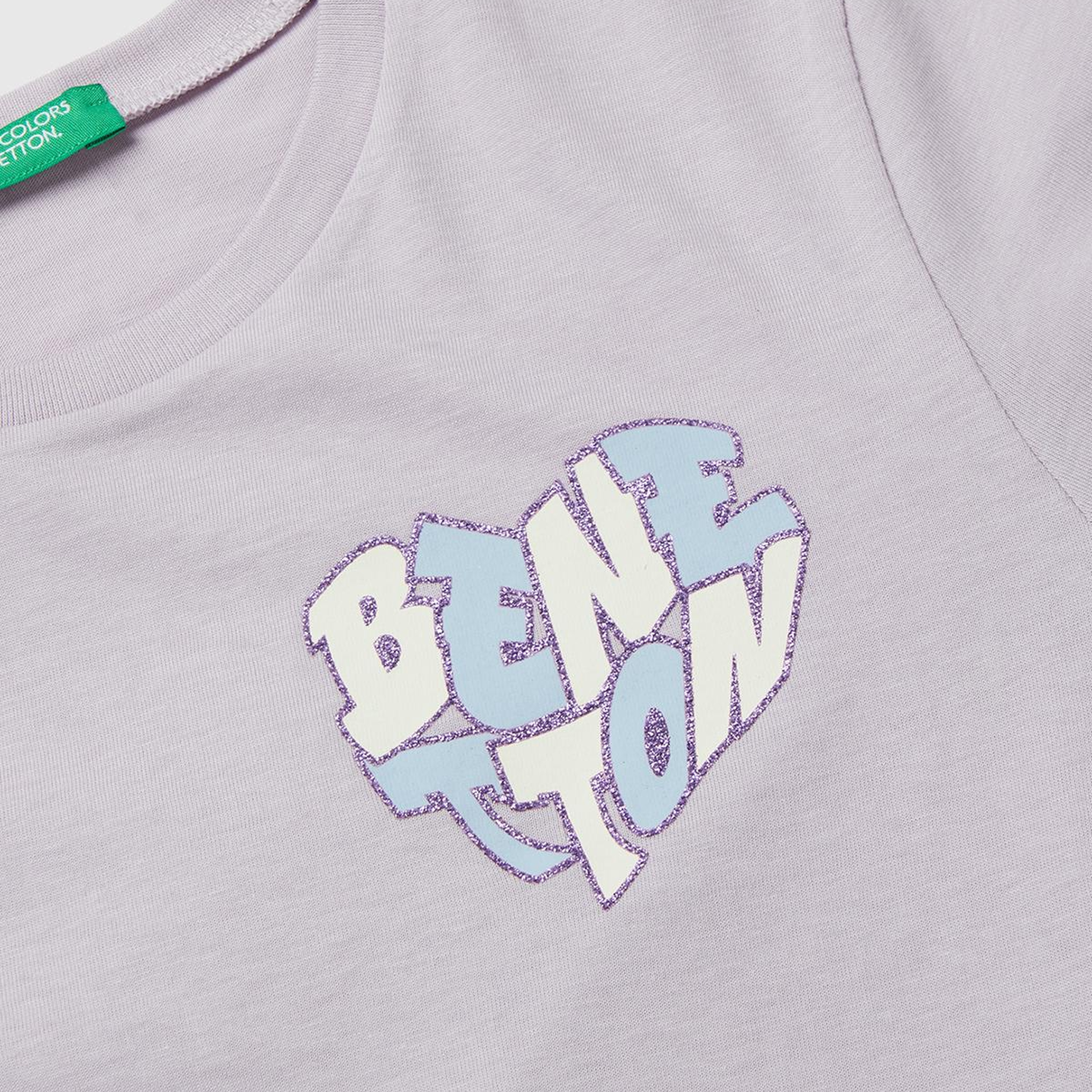 Kız Çocuk Lila Parıltılı Logo Baskılı Ribana Yaka Regular Fit T-shirt