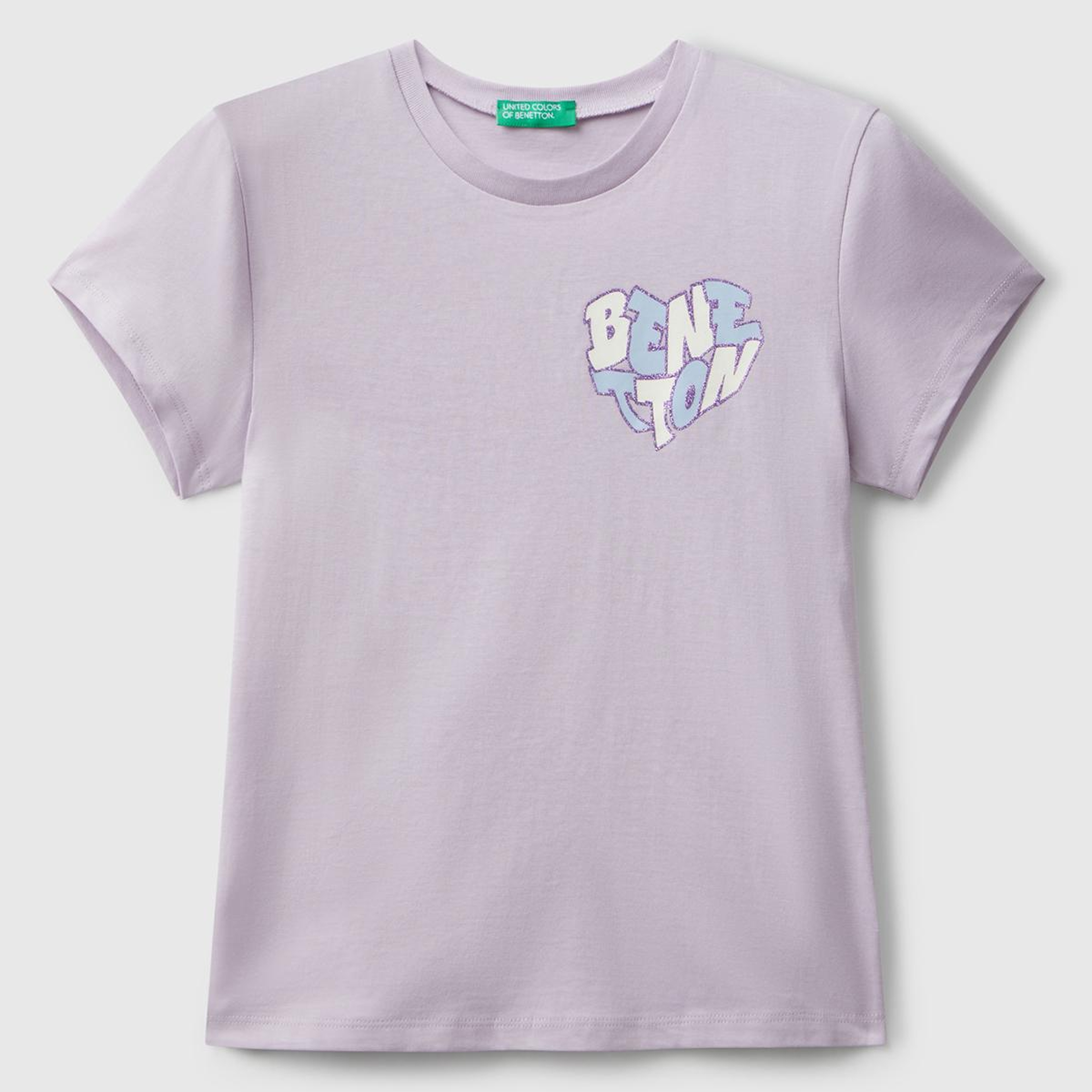Kız Çocuk Lila Parıltılı Logo Baskılı Ribana Yaka Regular Fit T-shirt