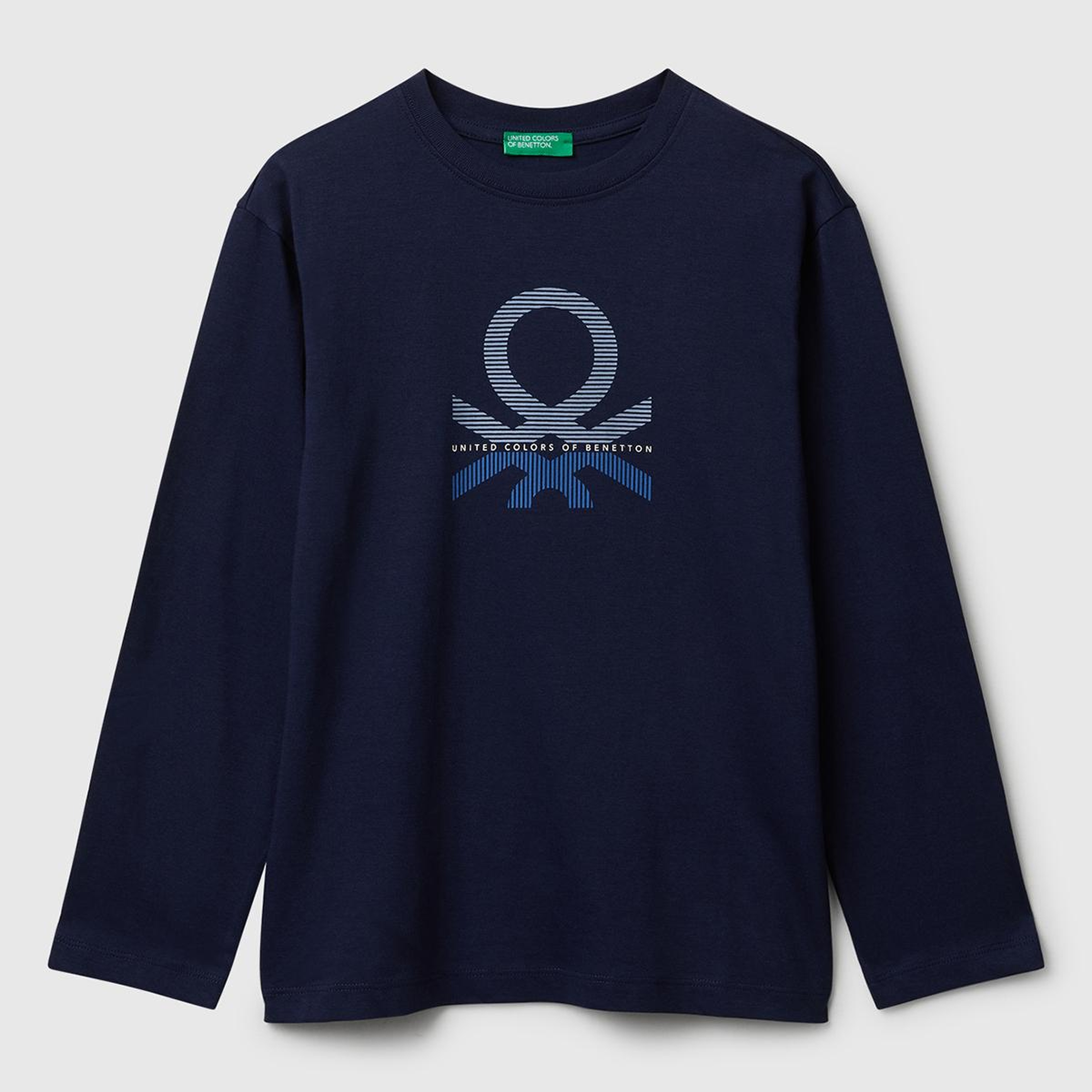 Erkek Çocuk Lacivert Önü Logo Baskılı Bisiklet Yaka Uzun Kollu T-shirt