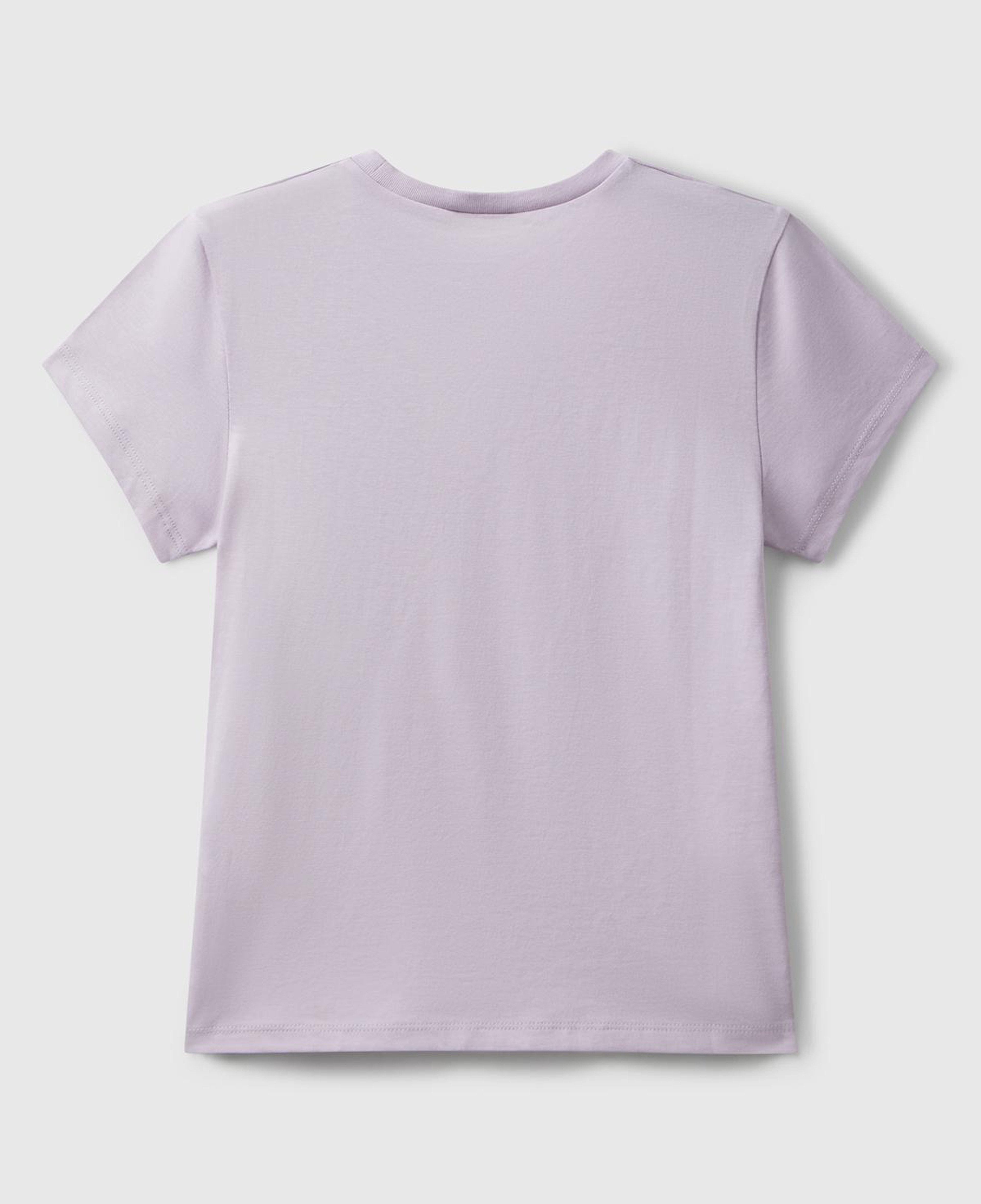 Kız Çocuk Lila Parıltılı Logo Baskılı Ribana Yaka Regular Fit T-shirt