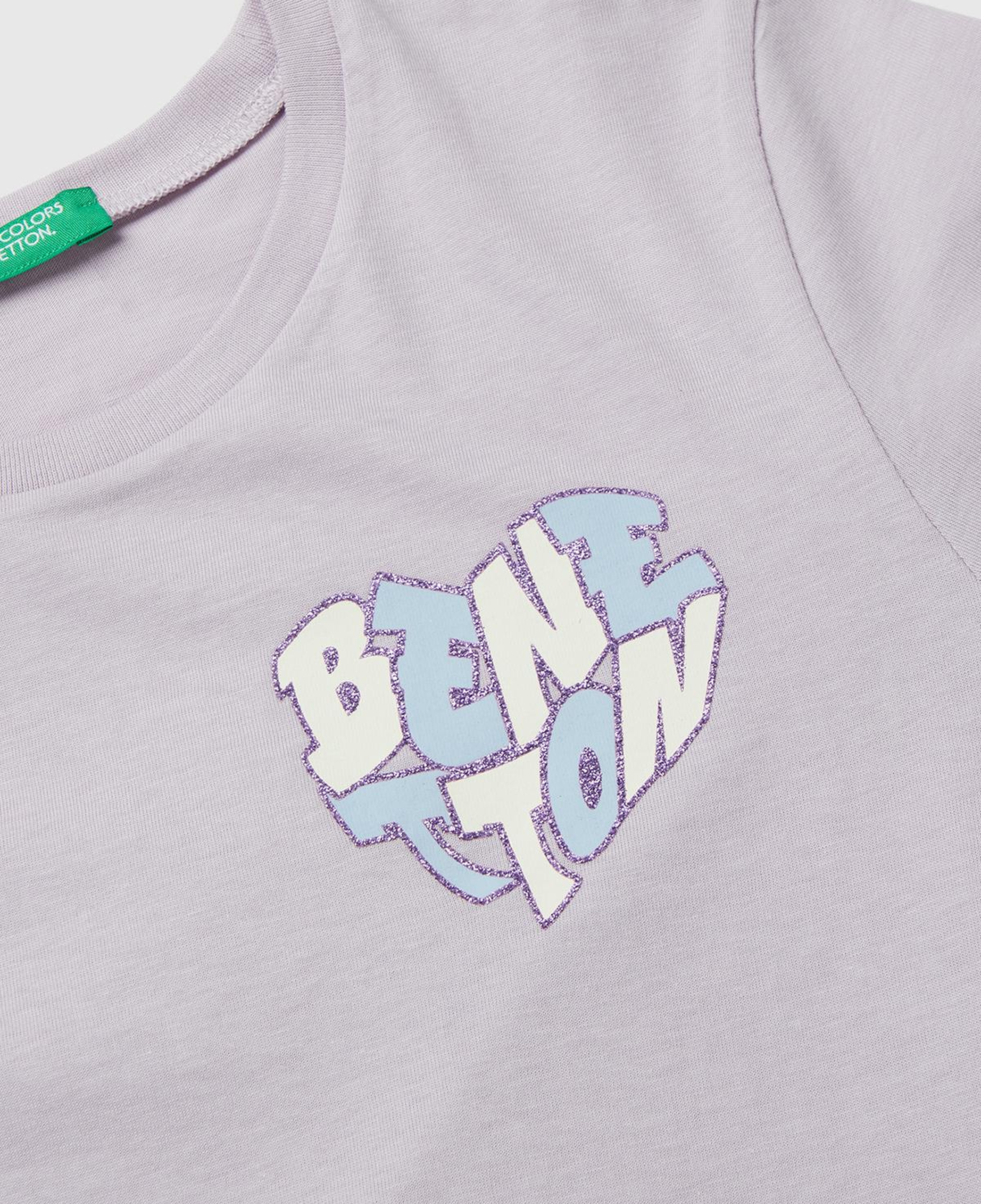 Kız Çocuk Lila Parıltılı Logo Baskılı Ribana Yaka Regular Fit T-shirt
