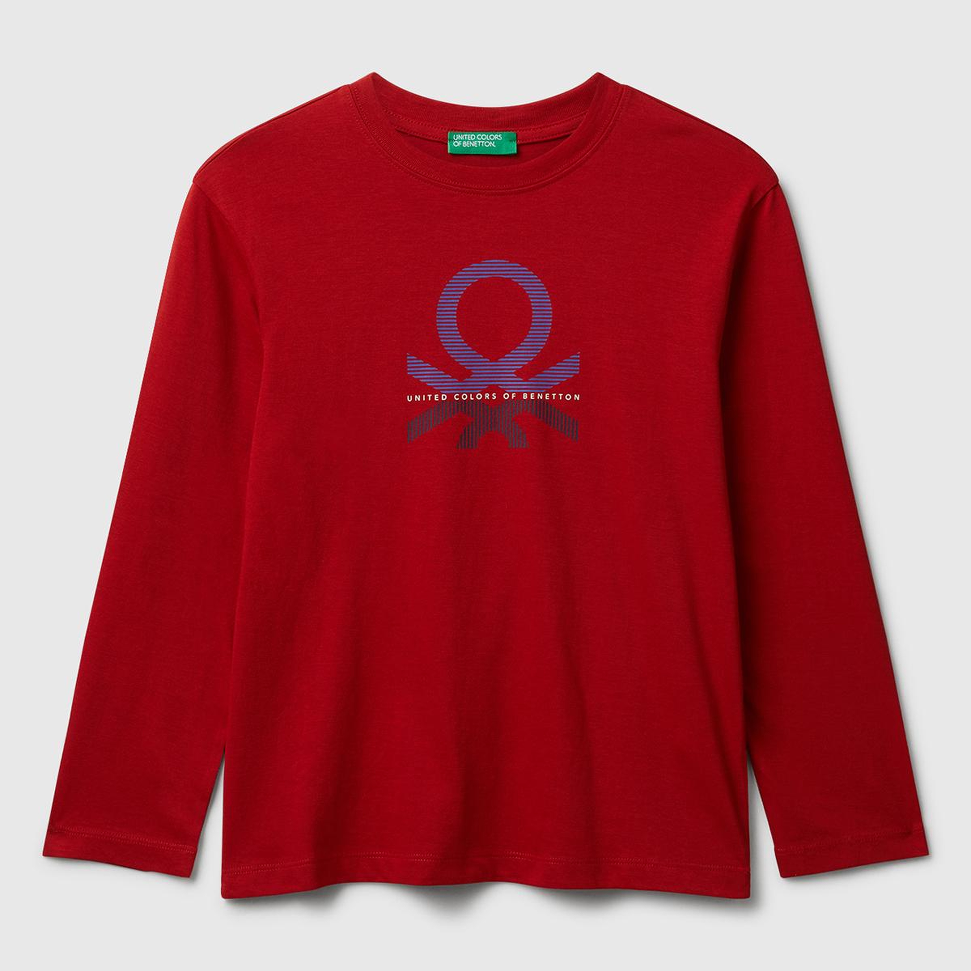 Erkek Çocuk Kırmızı Önü Logo Baskılı Bisiklet Yaka Uzun Kollu T-shirt