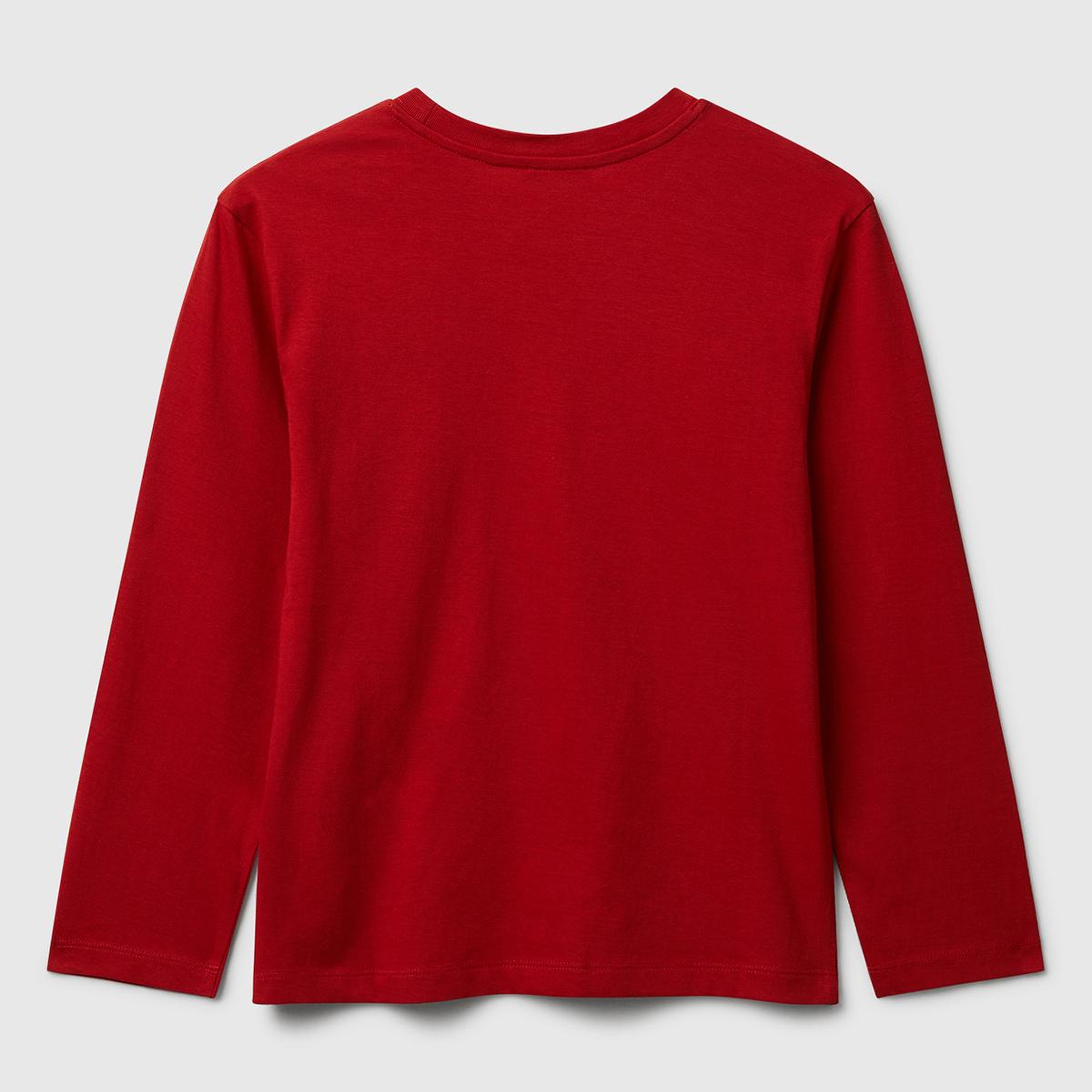Erkek Çocuk Kırmızı Önü Logo Baskılı Bisiklet Yaka Uzun Kollu T-shirt