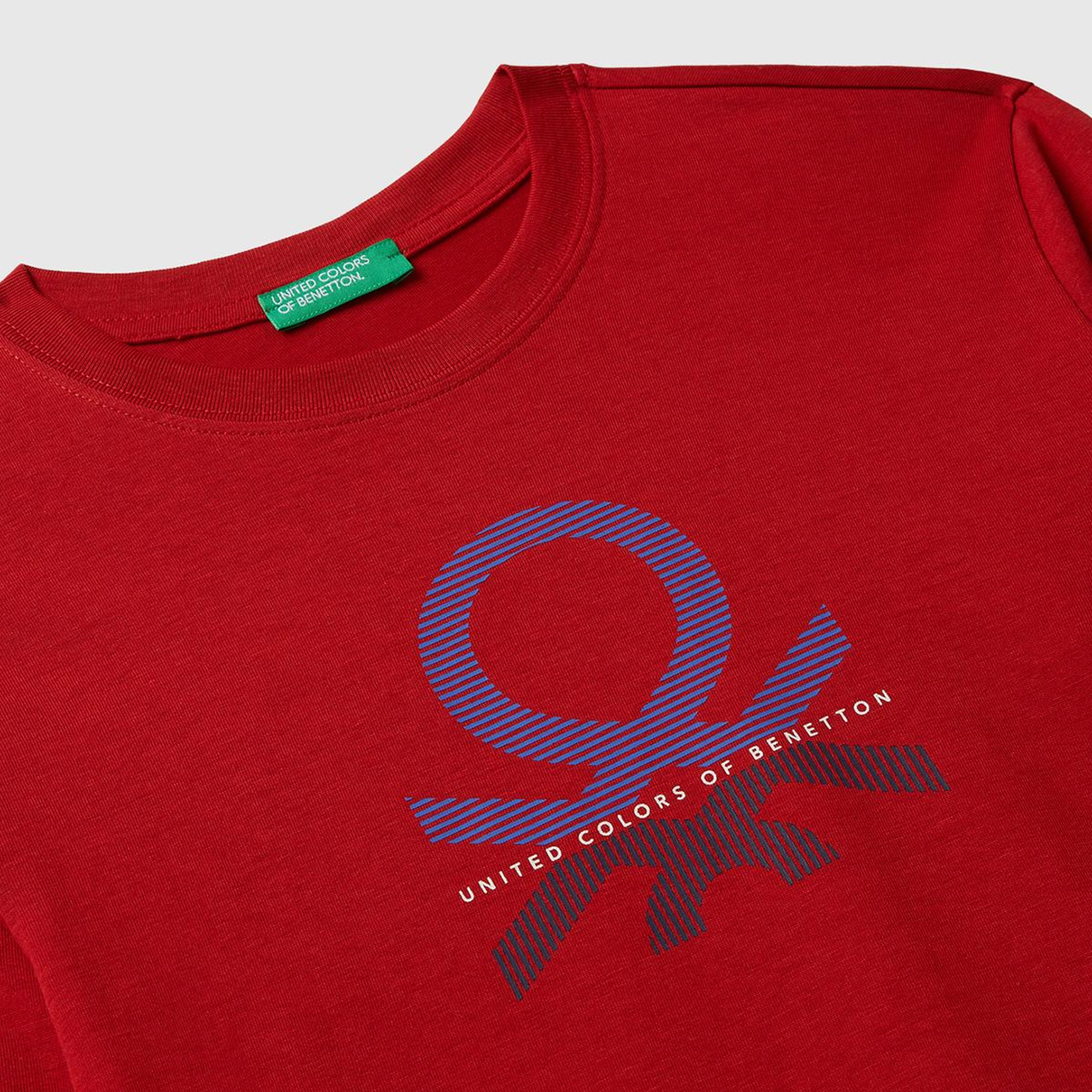 Erkek Çocuk Kırmızı Önü Logo Baskılı Bisiklet Yaka Uzun Kollu T-shirt