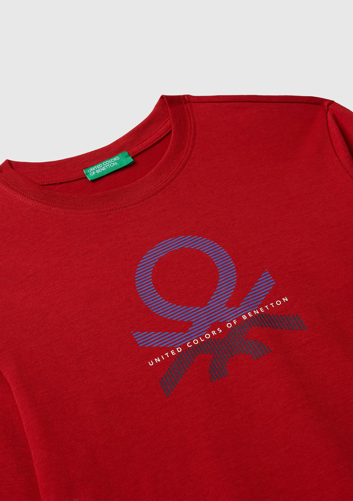 Erkek Çocuk Kırmızı Önü Logo Baskılı Bisiklet Yaka Uzun Kollu T-shirt