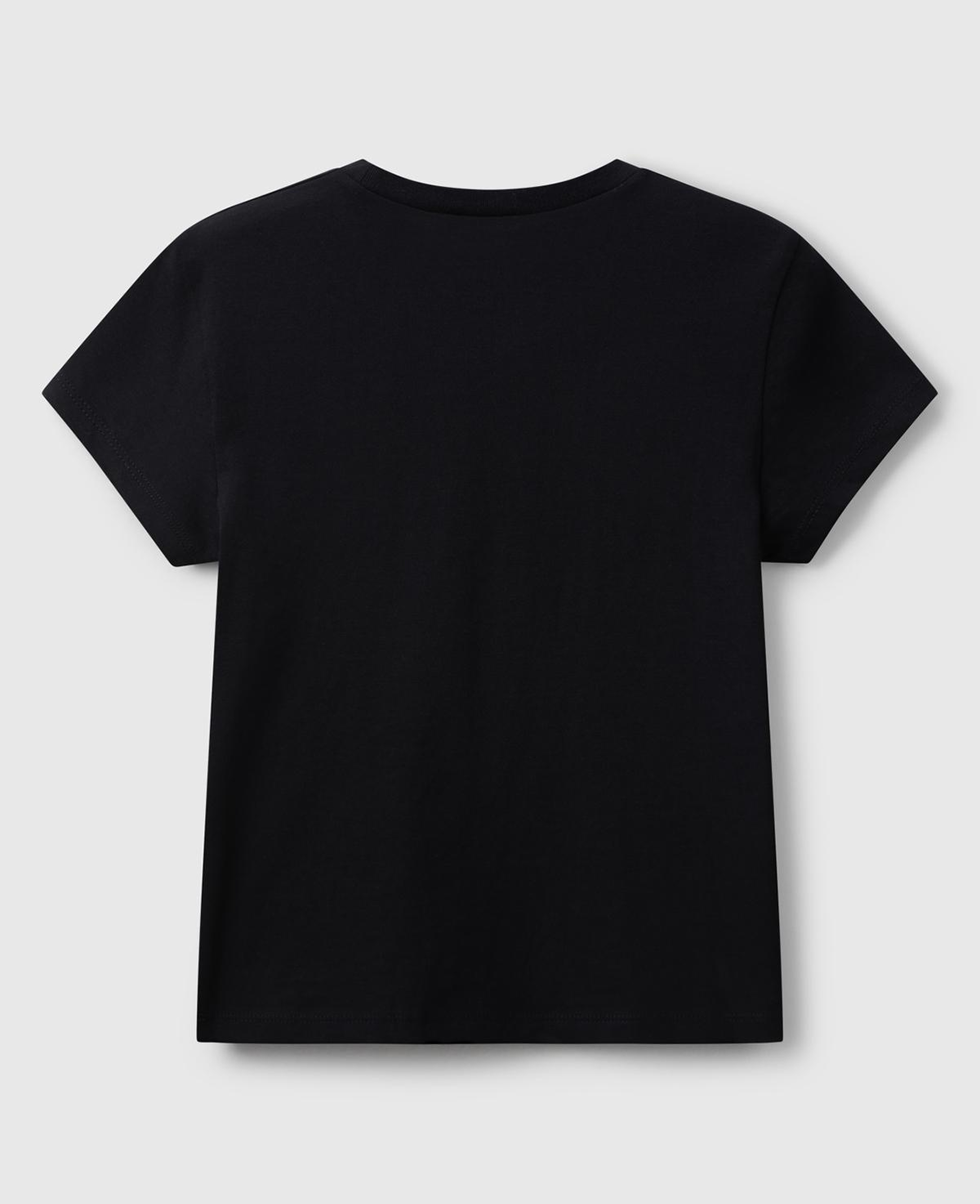 Kız Çocuk Siyah Parıltılı Logo Baskılı Ribana Yaka Regular Fit T-shirt