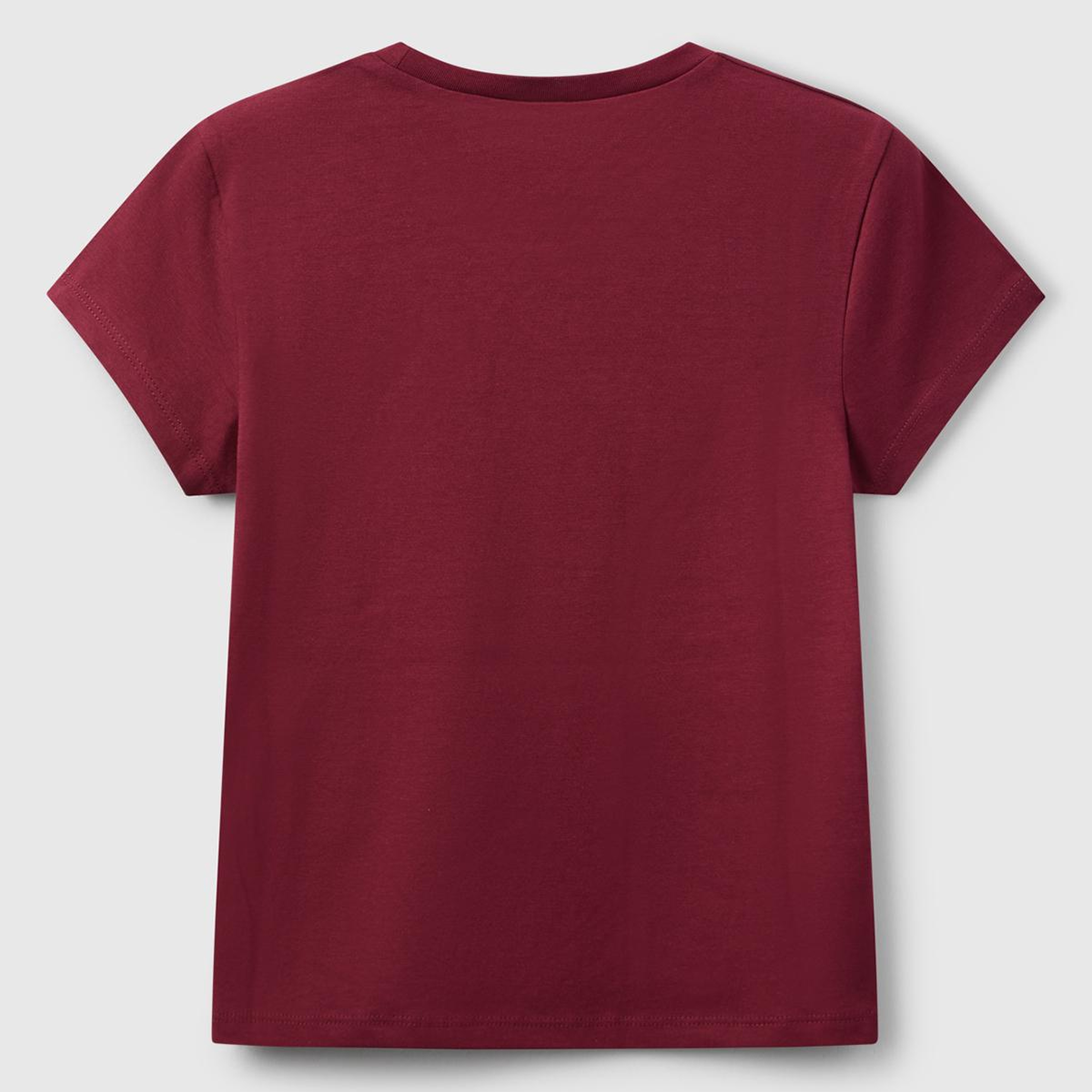 Kız Çocuk Bordo Parıltılı Logo Baskılı Ribana Yaka Regular Fit T-shirt