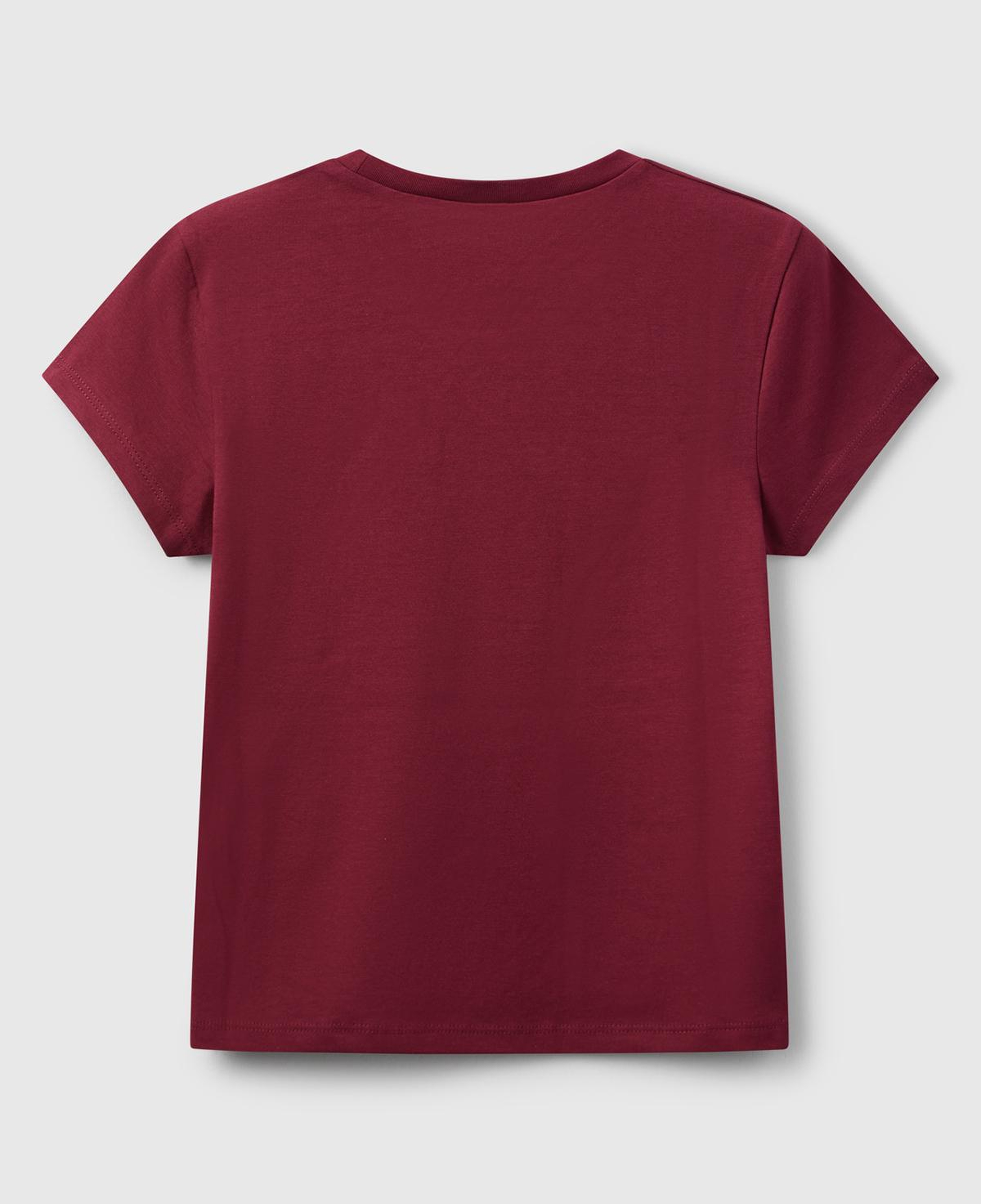 Kız Çocuk Bordo Parıltılı Logo Baskılı Ribana Yaka Regular Fit T-shirt