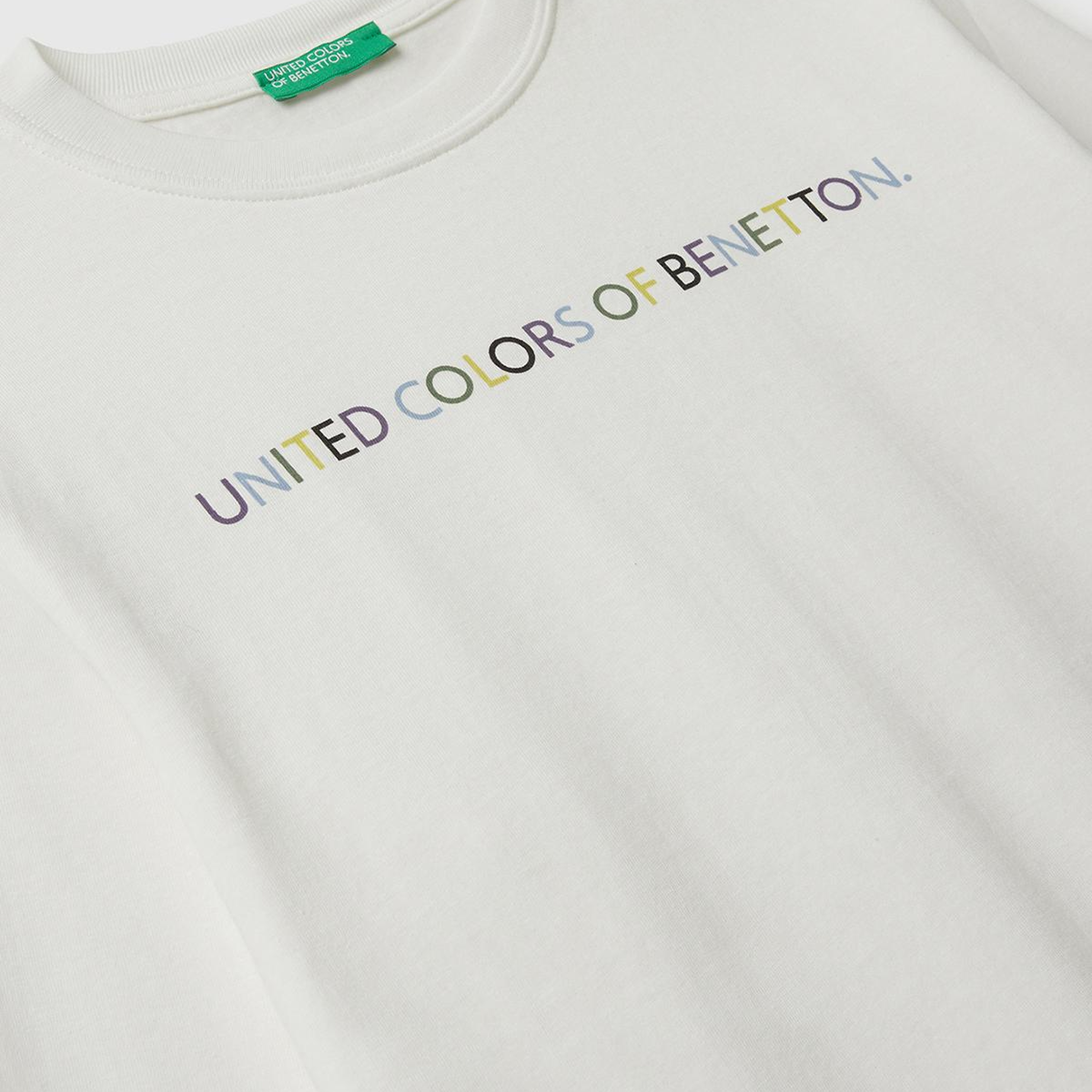 Erkek Çocuk Ekru Önü Logo Baskılı Bisiklet Yaka Uzun Kollu T-shirt
