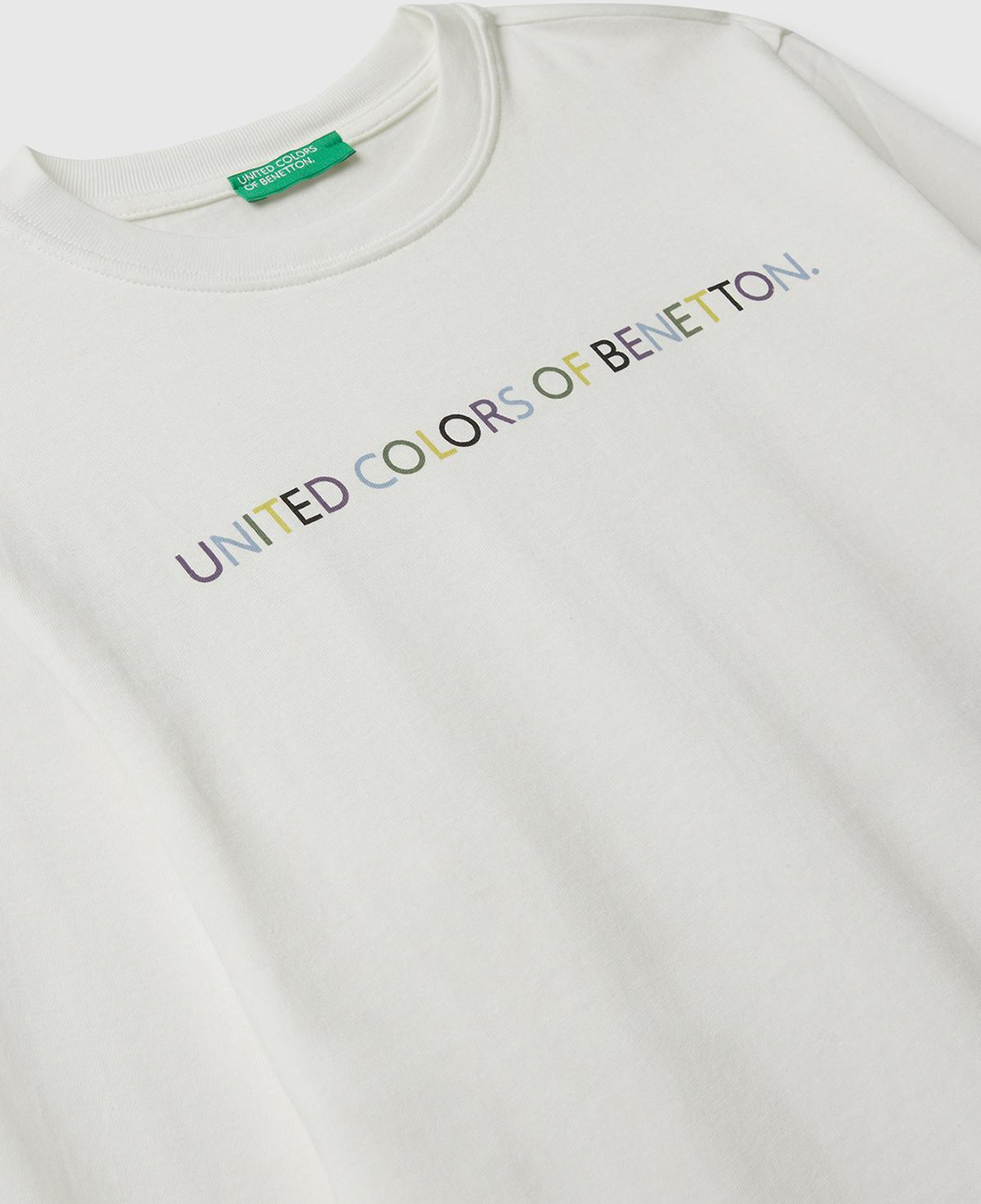 Erkek Çocuk Ekru Önü Logo Baskılı Bisiklet Yaka Uzun Kollu T-shirt