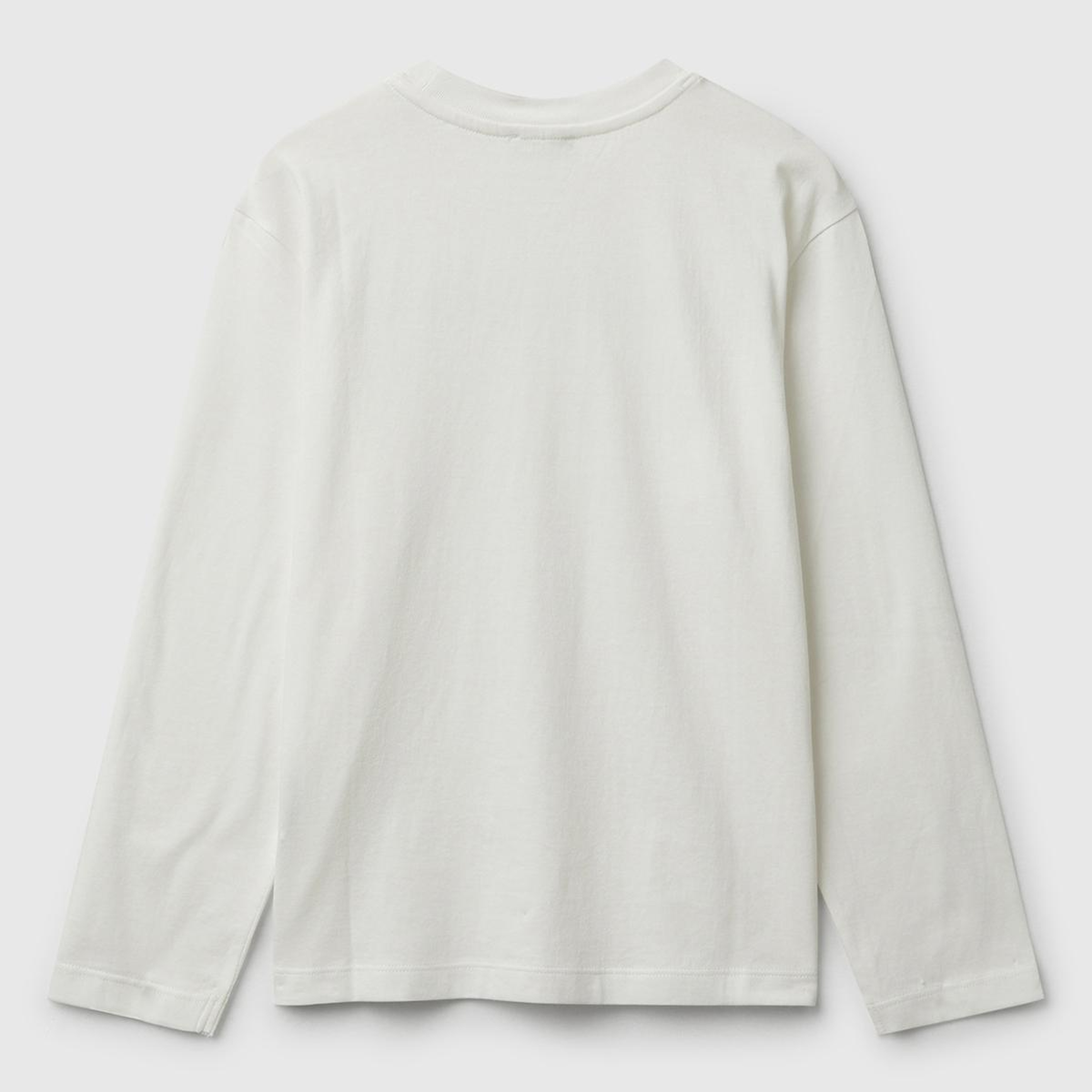 Erkek Çocuk Ekru Önü Logo Baskılı Bisiklet Yaka Uzun Kollu T-shirt