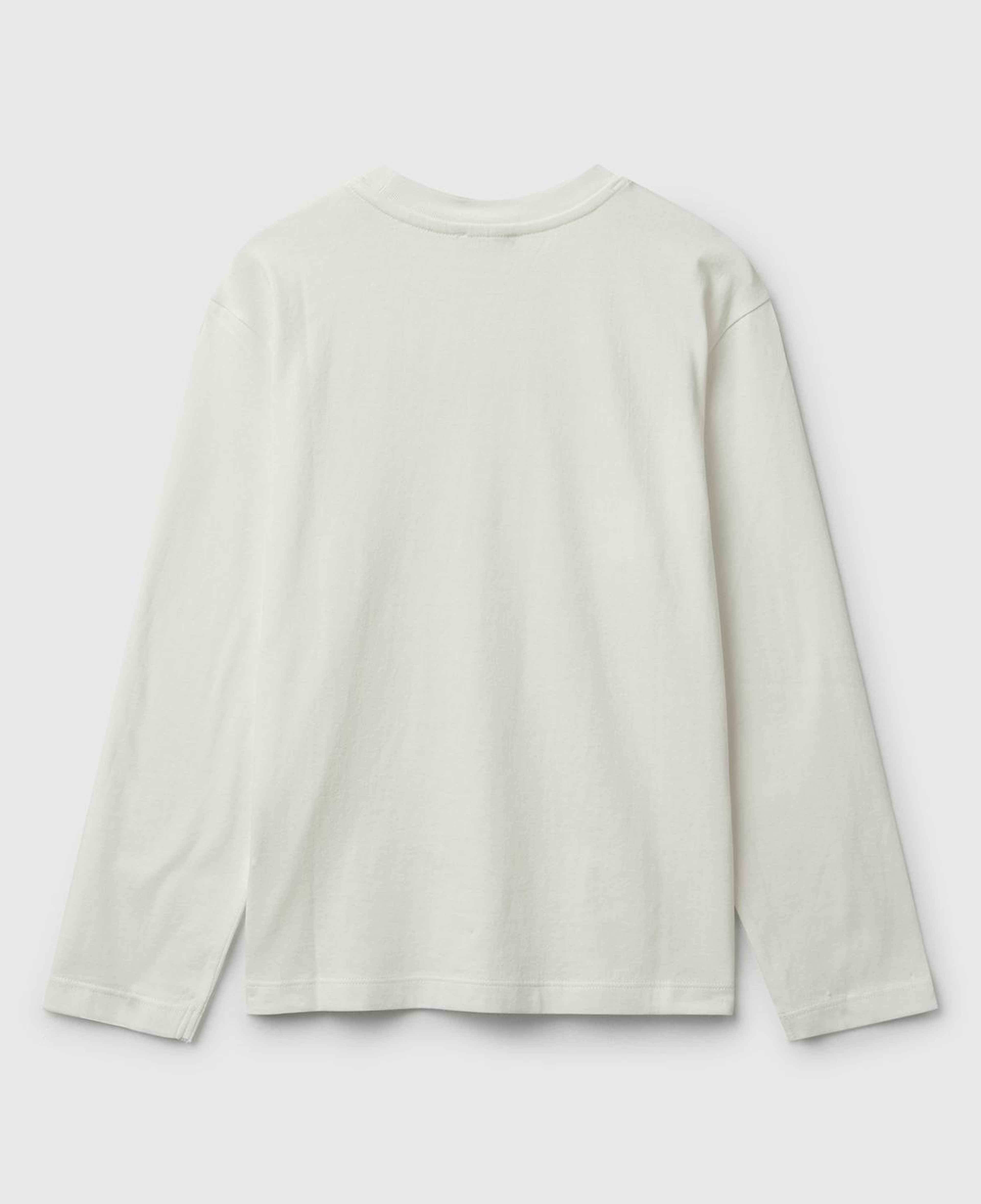 Erkek Çocuk Ekru Önü Logo Baskılı Bisiklet Yaka Uzun Kollu T-shirt