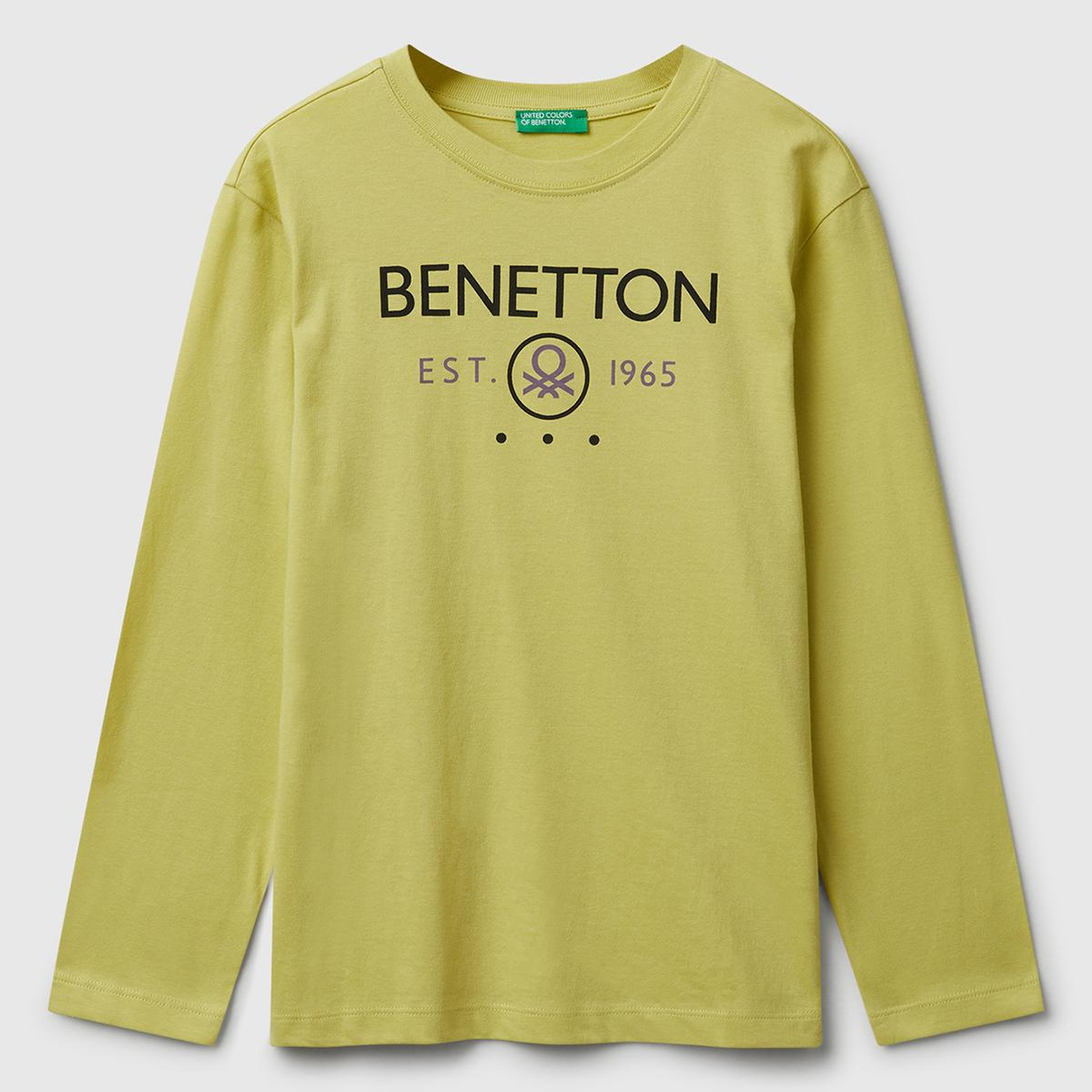 Erkek Çocuk Hardal Önü Logo Baskılı Bisiklet Yaka Uzun Kollu T-shirt
