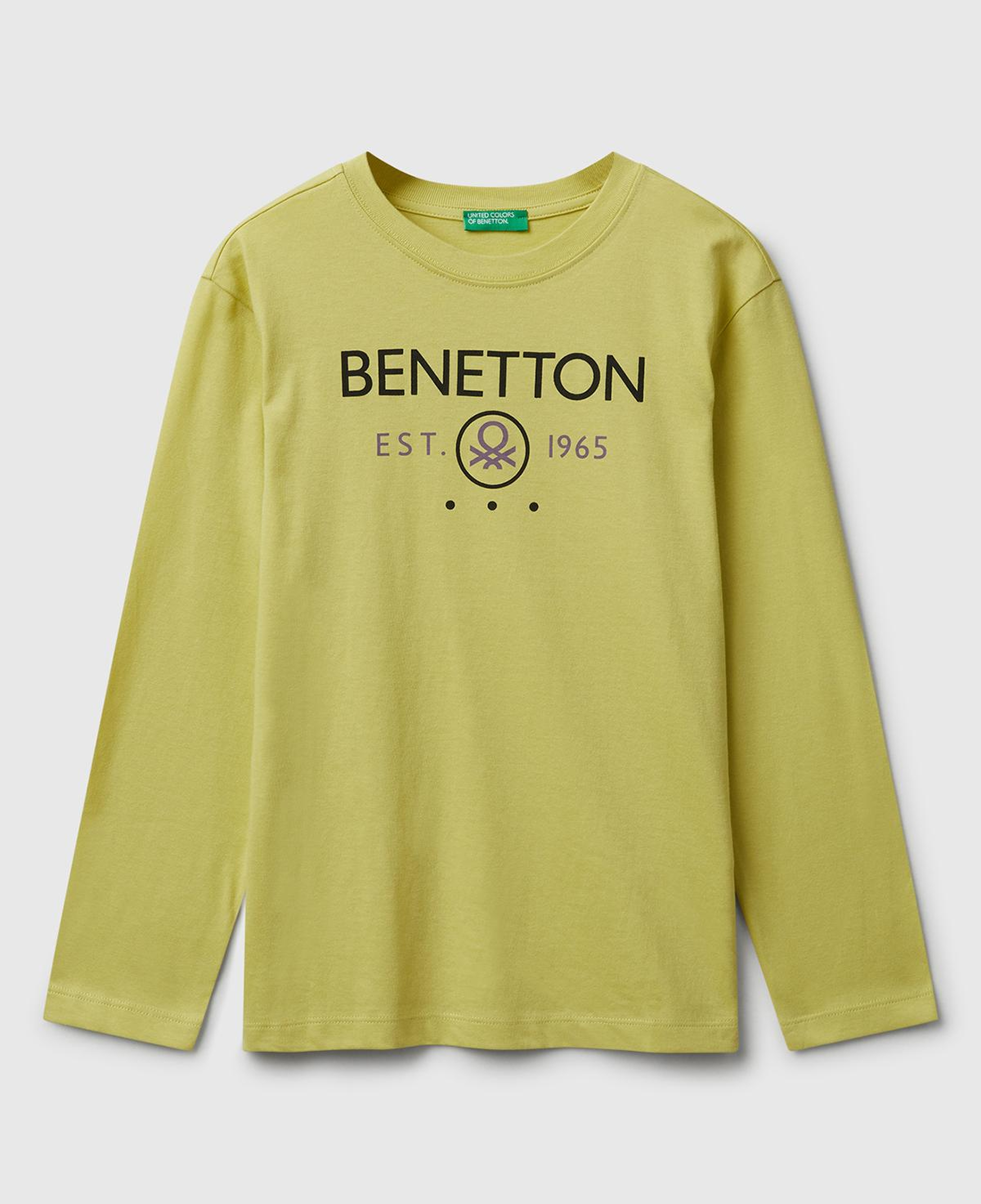 Erkek Çocuk Hardal Önü Logo Baskılı Bisiklet Yaka Uzun Kollu T-shirt