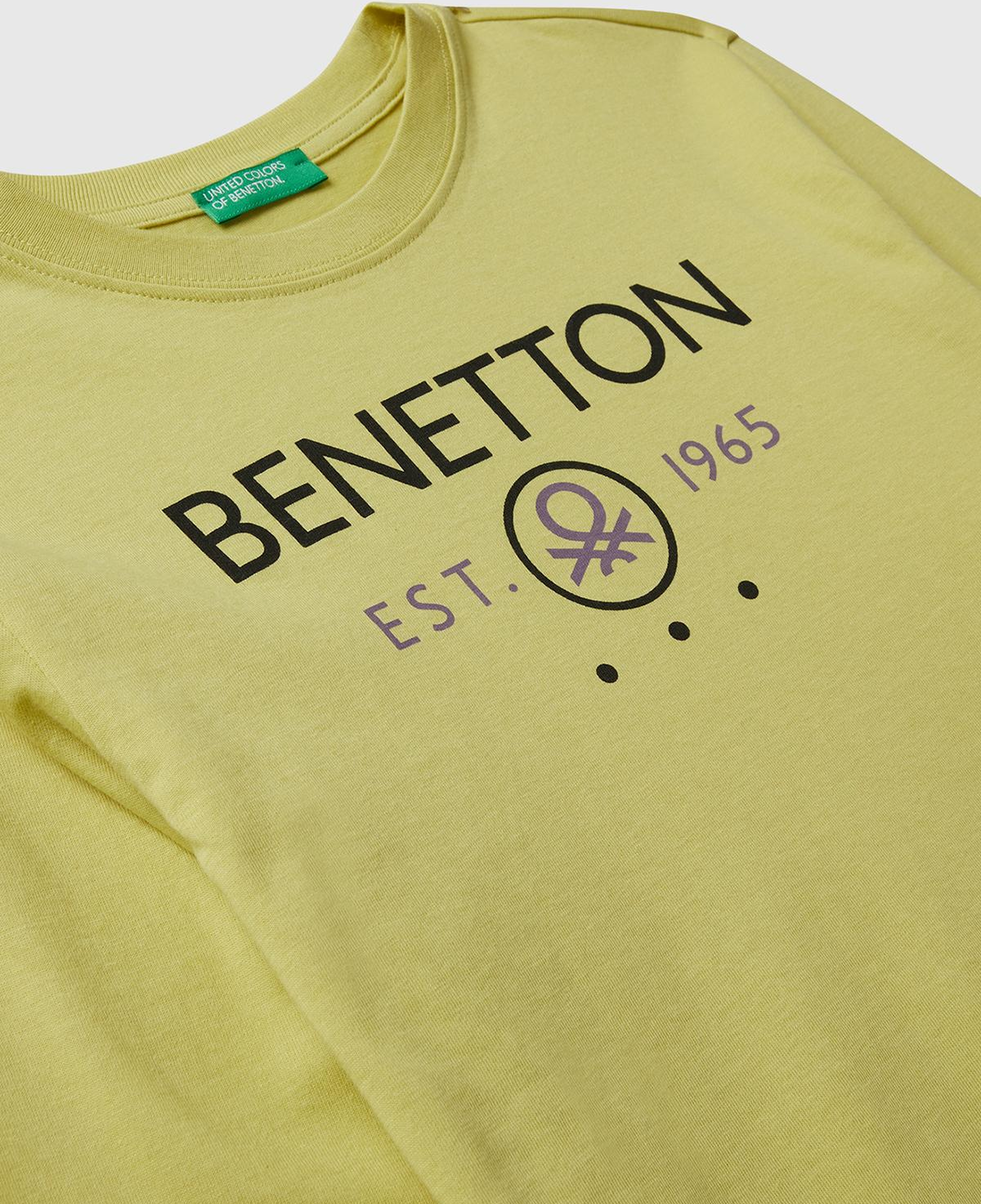 Erkek Çocuk Hardal Önü Logo Baskılı Bisiklet Yaka Uzun Kollu T-shirt