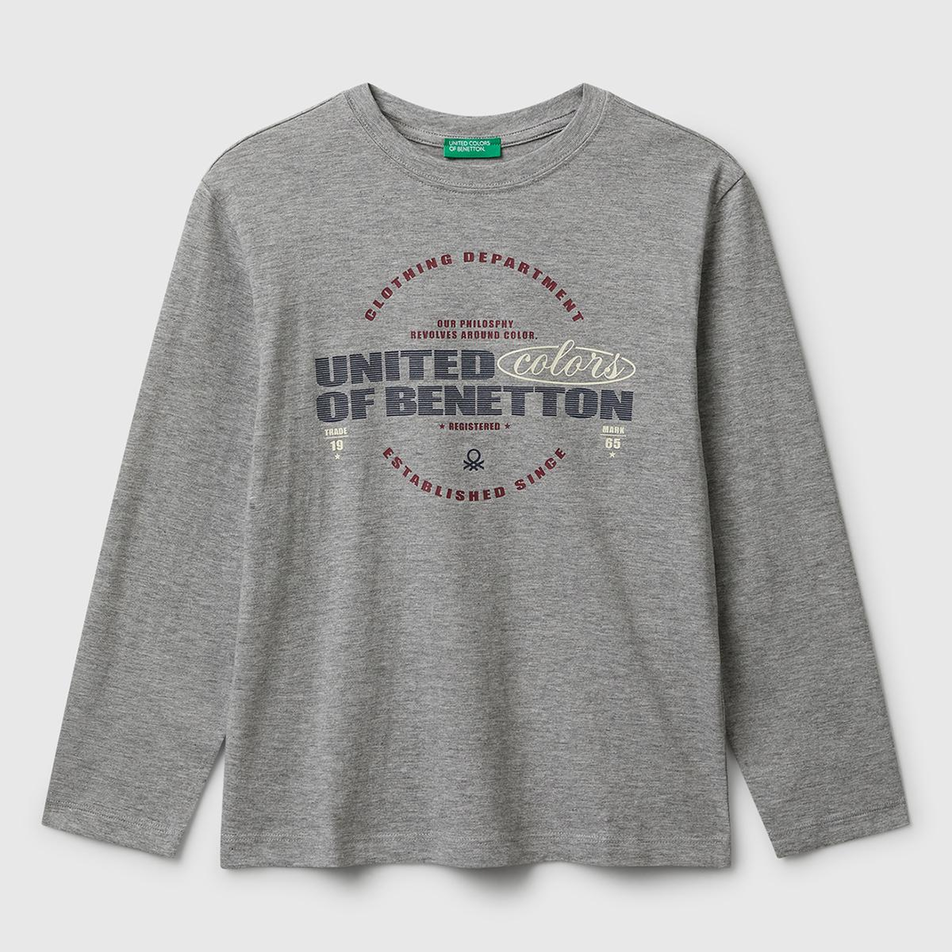 Erkek Çocuk Gri Melanj Önü Logo Baskılı Bisiklet Yaka Uzun Kollu T-shirt