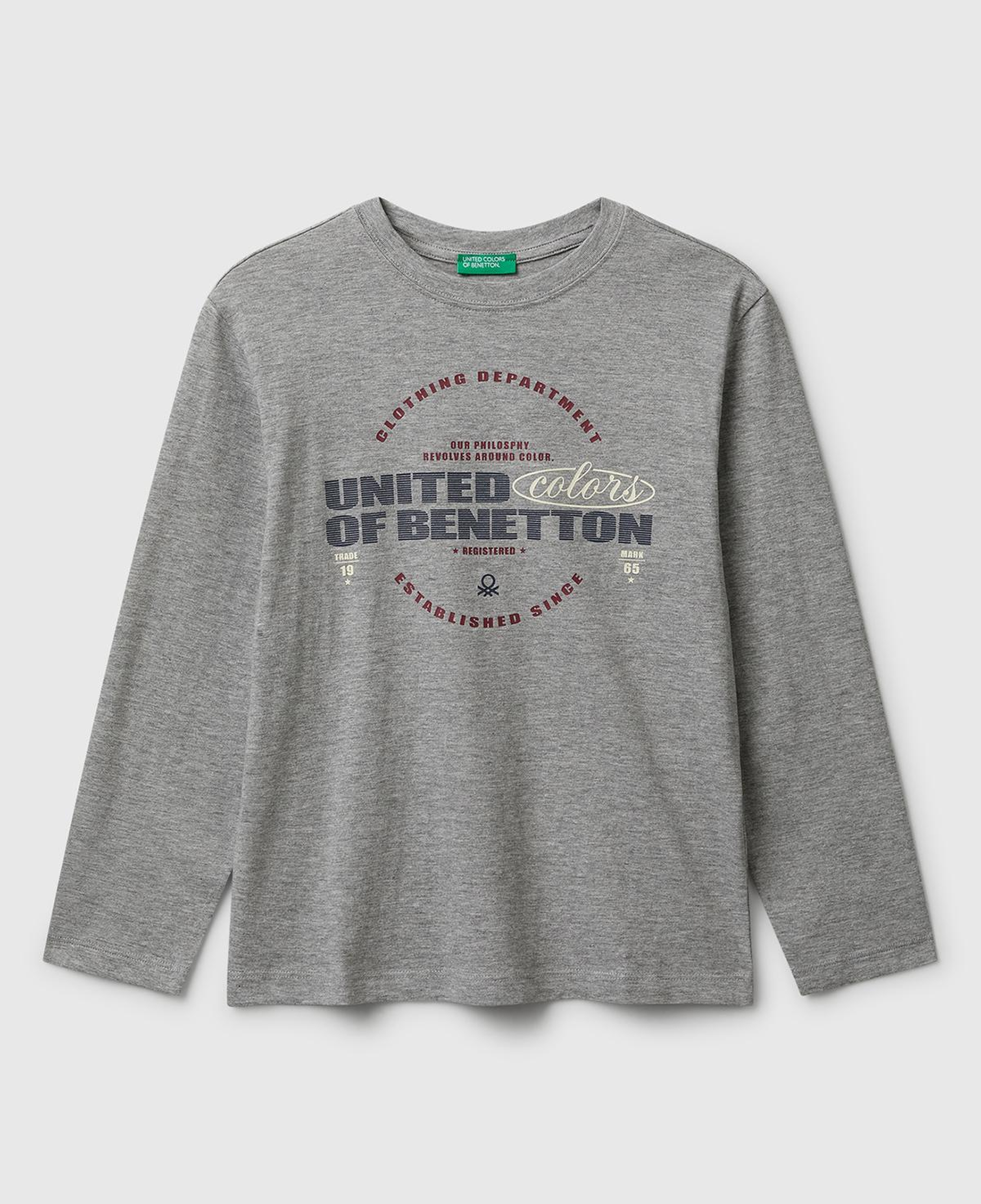 Erkek Çocuk Gri Melanj Önü Logo Baskılı Bisiklet Yaka Uzun Kollu T-shirt