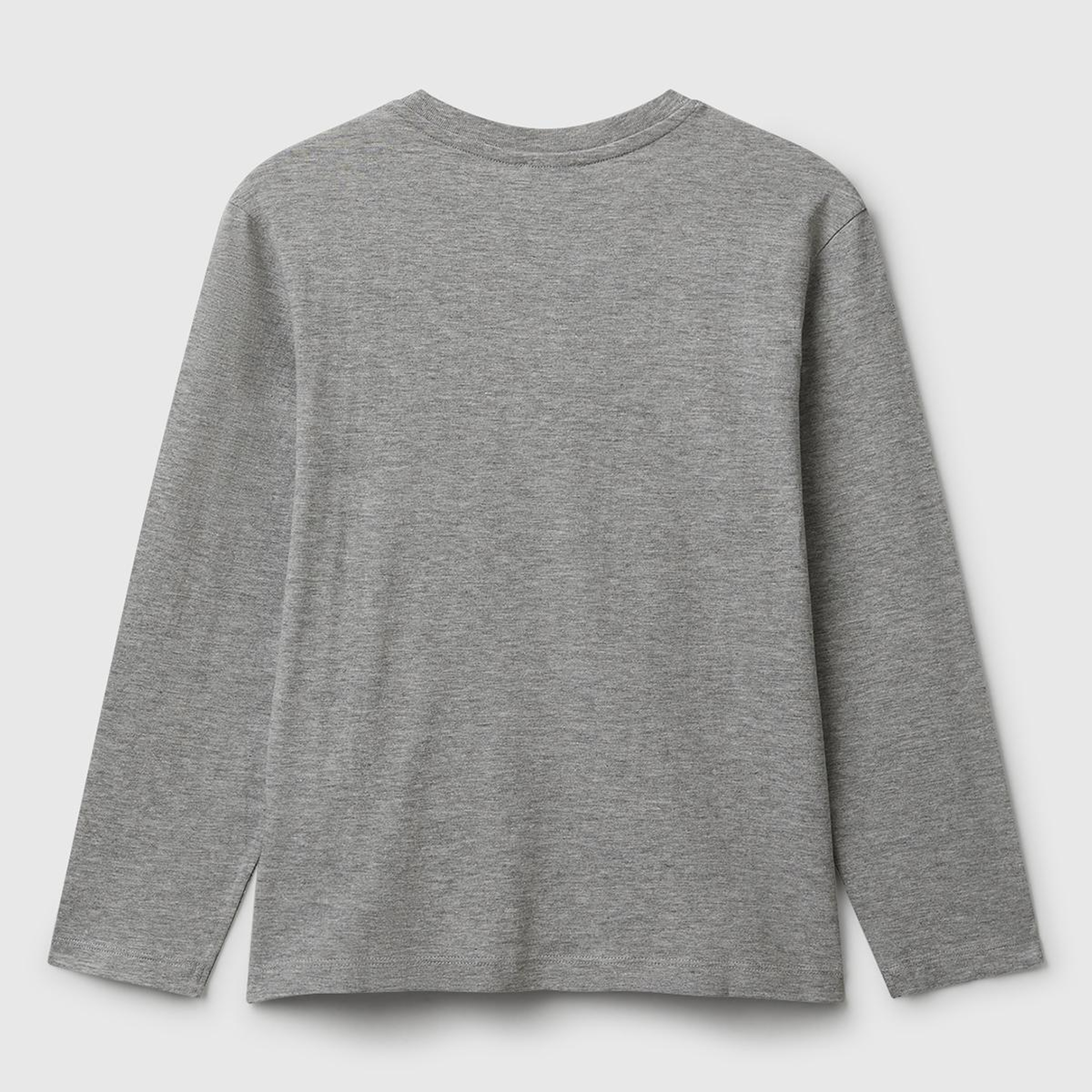 Erkek Çocuk Gri Melanj Önü Logo Baskılı Bisiklet Yaka Uzun Kollu T-shirt