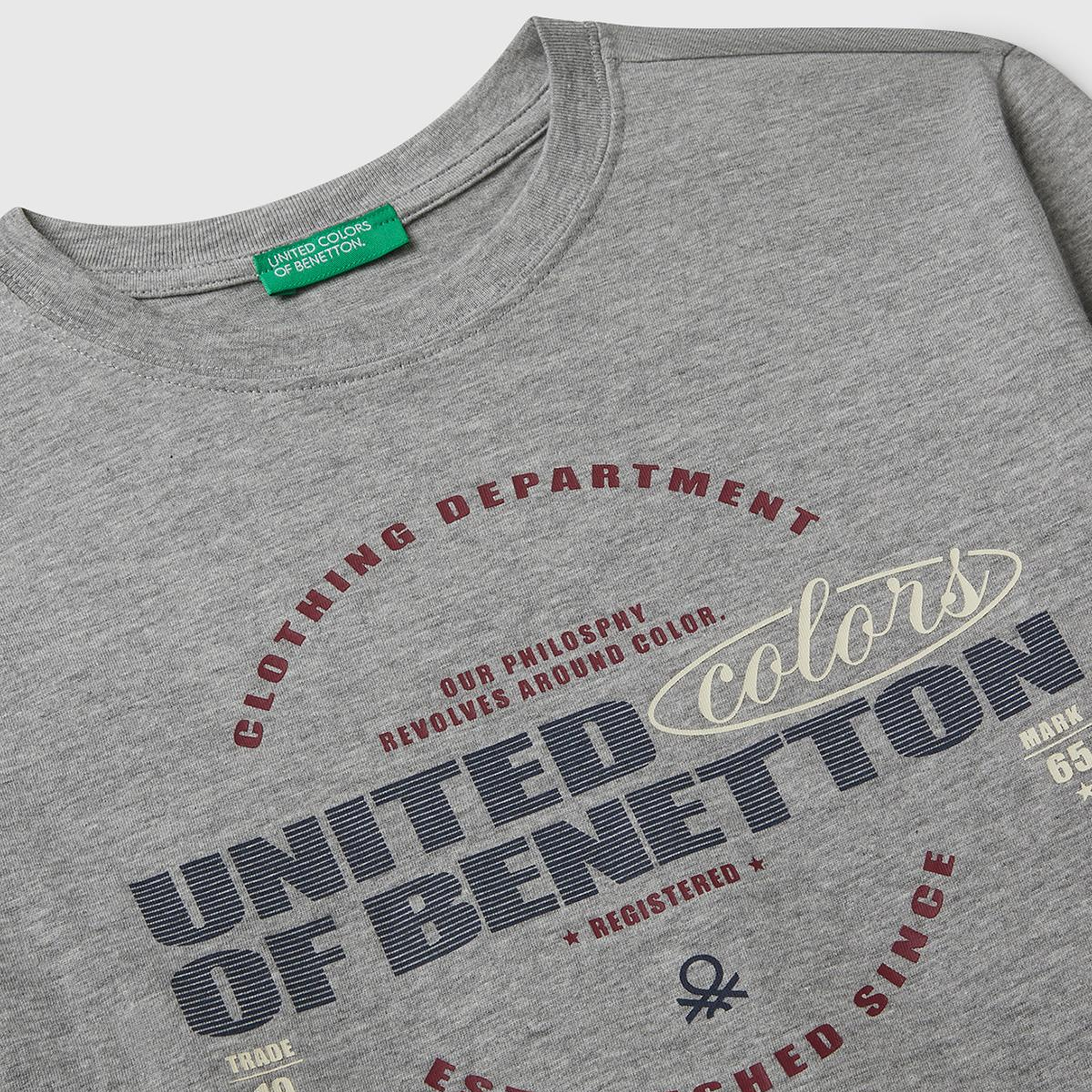 Erkek Çocuk Gri Melanj Önü Logo Baskılı Bisiklet Yaka Uzun Kollu T-shirt