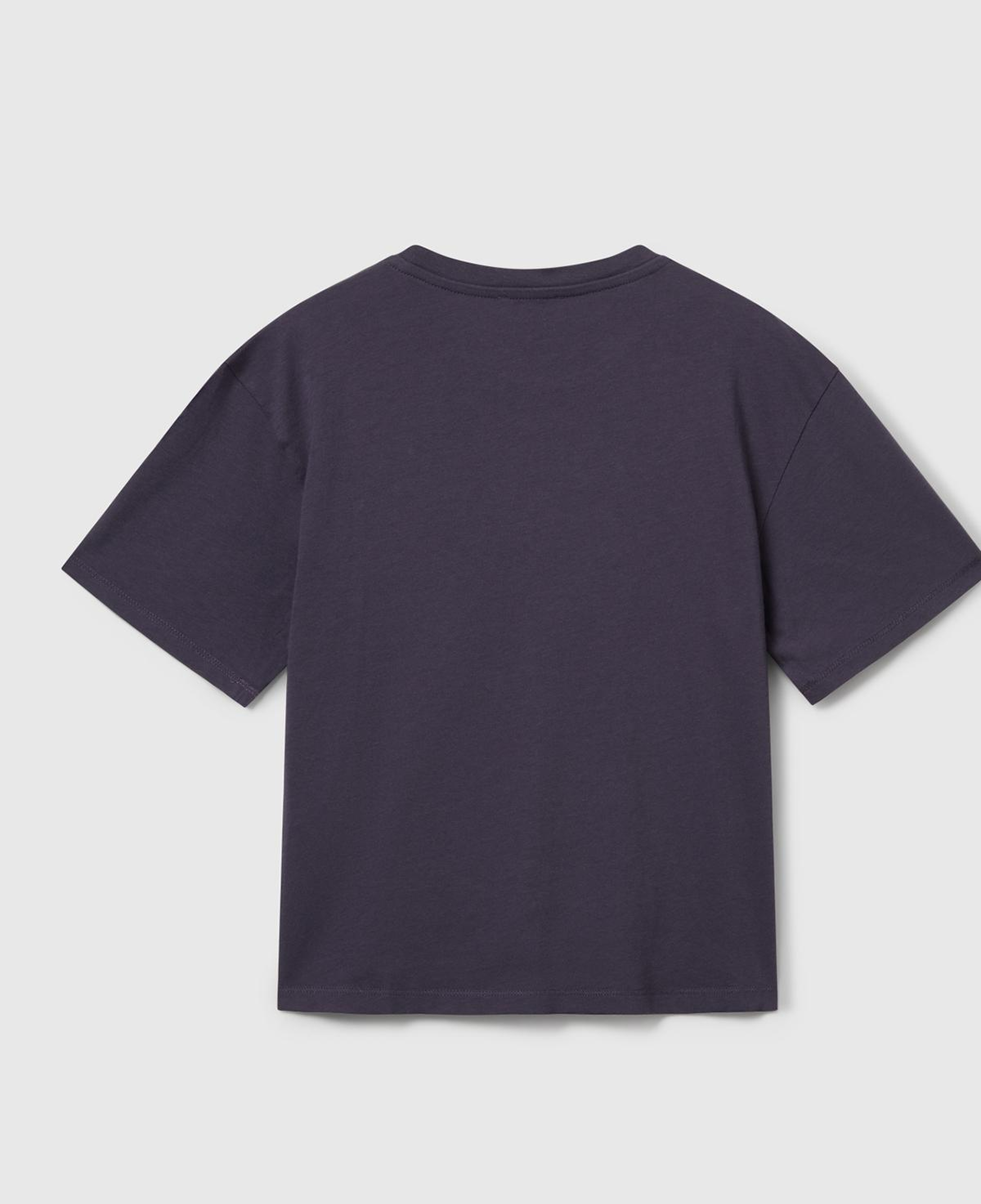 Kız Çocuk Koyu Gri Önü Baskılı Aplikeli Ribana Yakalı Relaxed Fit T-shirt