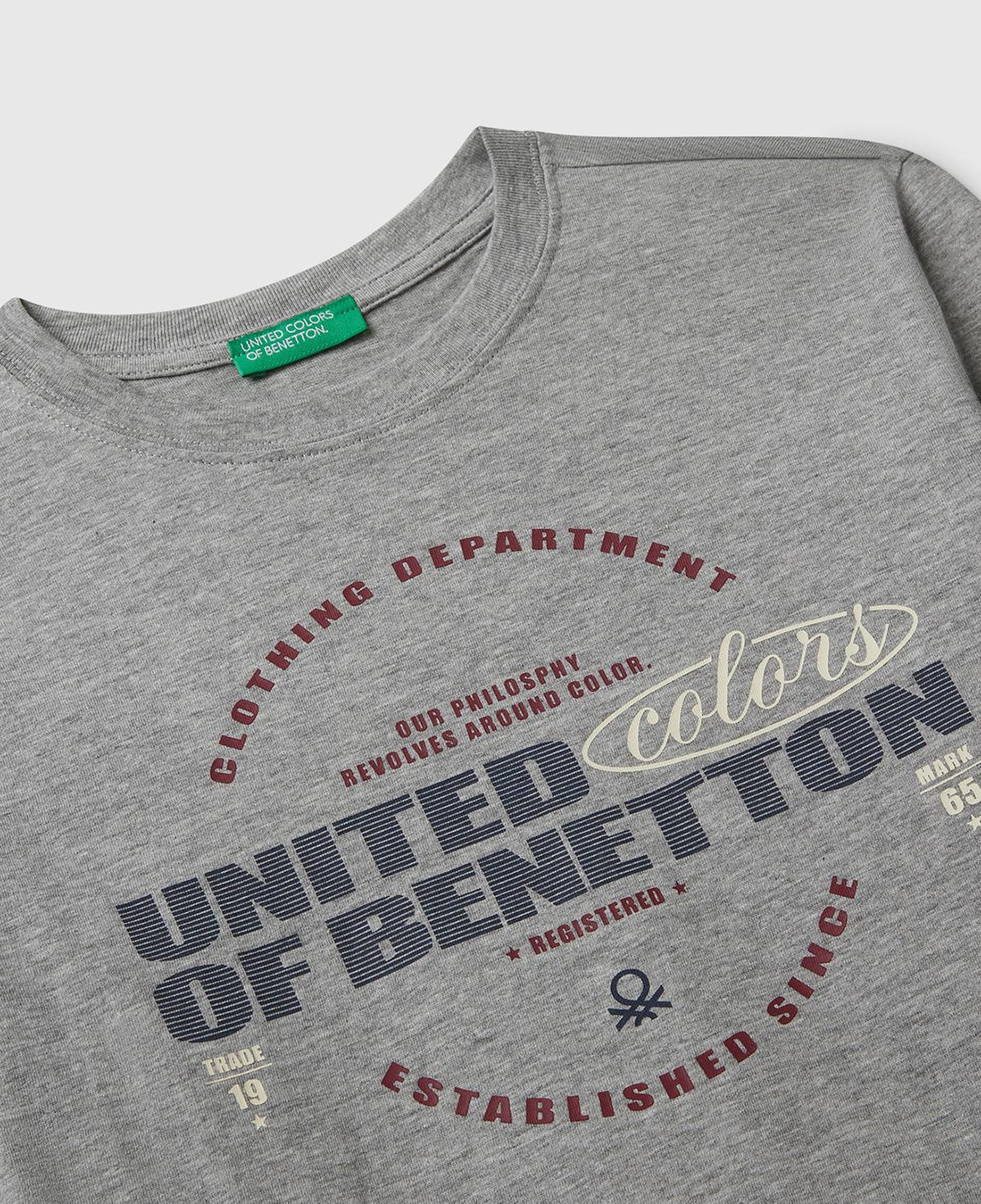 Erkek Çocuk Gri Melanj Önü Logo Baskılı Bisiklet Yaka Uzun Kollu T-shirt