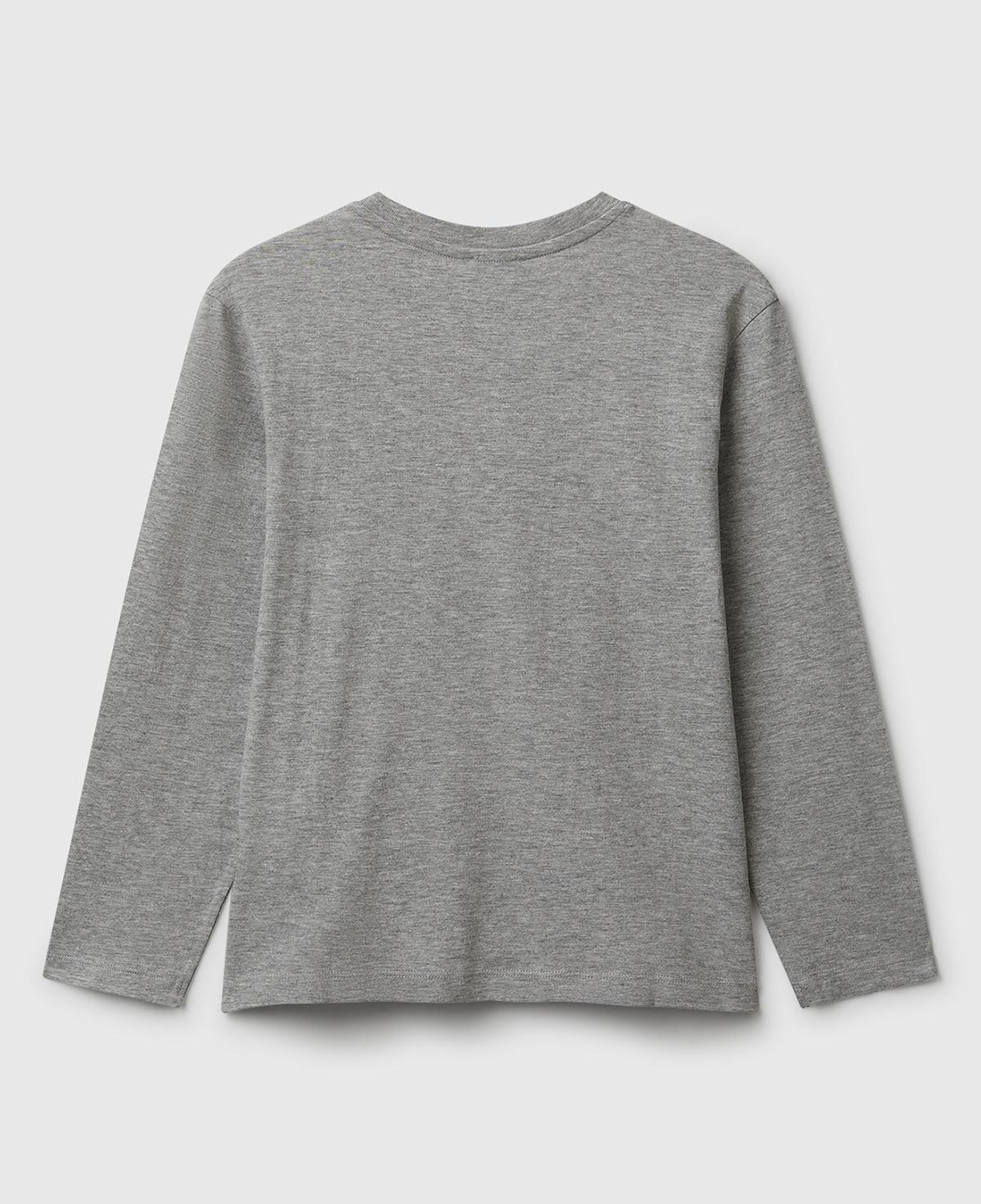 Erkek Çocuk Gri Melanj Önü Logo Baskılı Bisiklet Yaka Uzun Kollu T-shirt