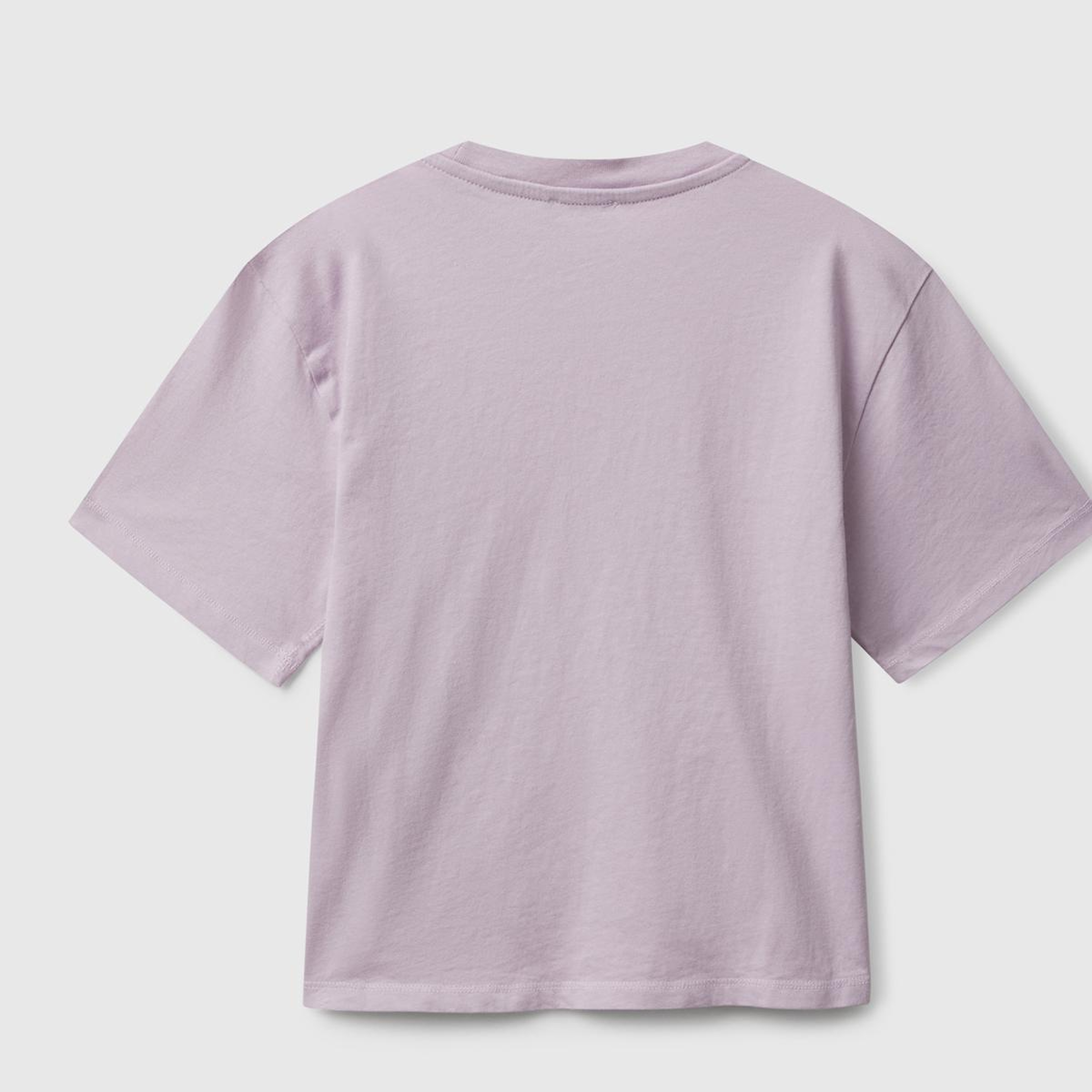 Kız Çocuk Lila Önü Baskılı Aplikeli Ribana Yakalı Relaxed Fit T-shirt