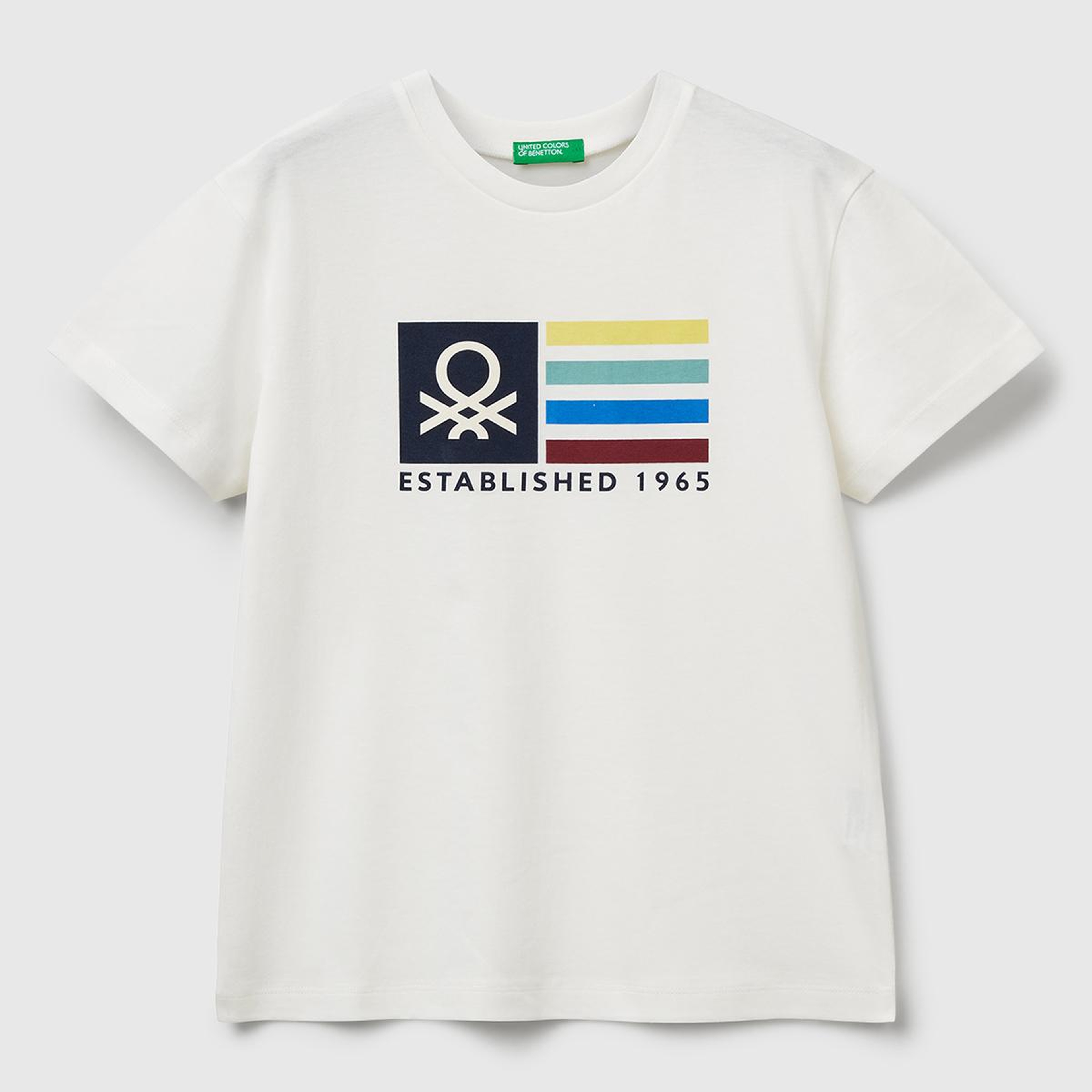 Erkek Çocuk Ekru Önü Logo Baskılı Bisiklet Yaka T-shirt