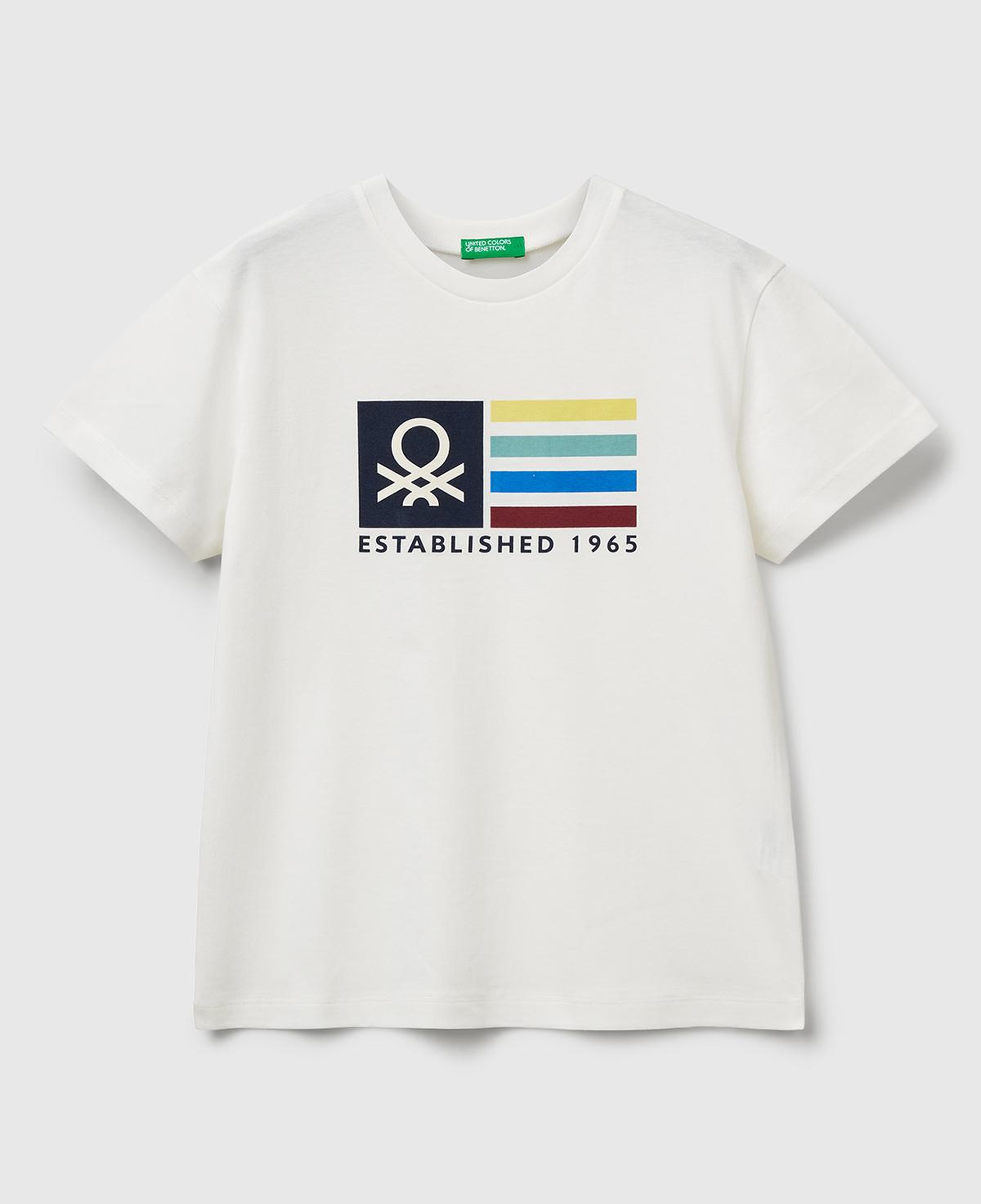 Erkek Çocuk Ekru Önü Logo Baskılı Bisiklet Yaka T-shirt