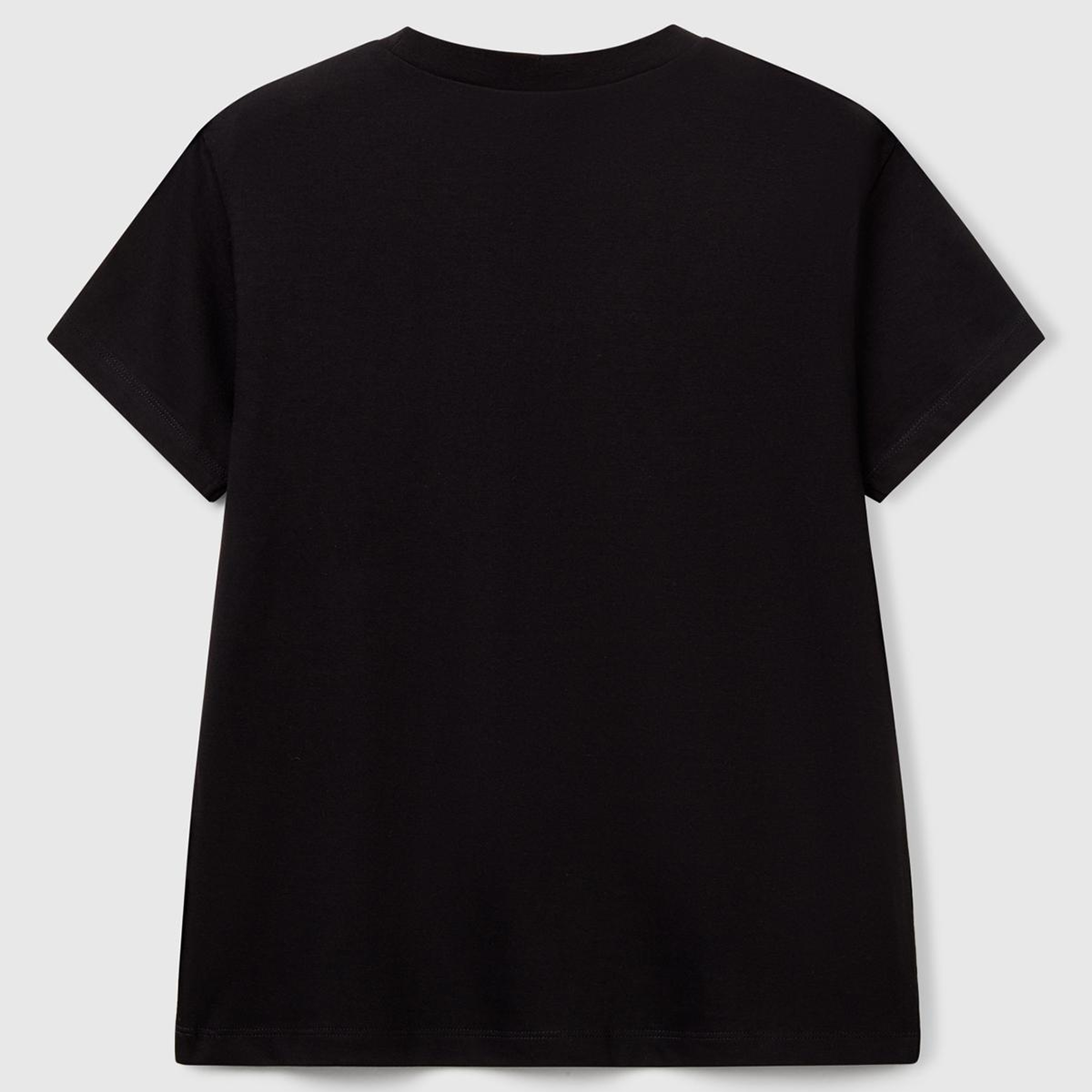 Erkek Çocuk Siyah Önü Logo Baskılı Bisiklet Yaka T-shirt