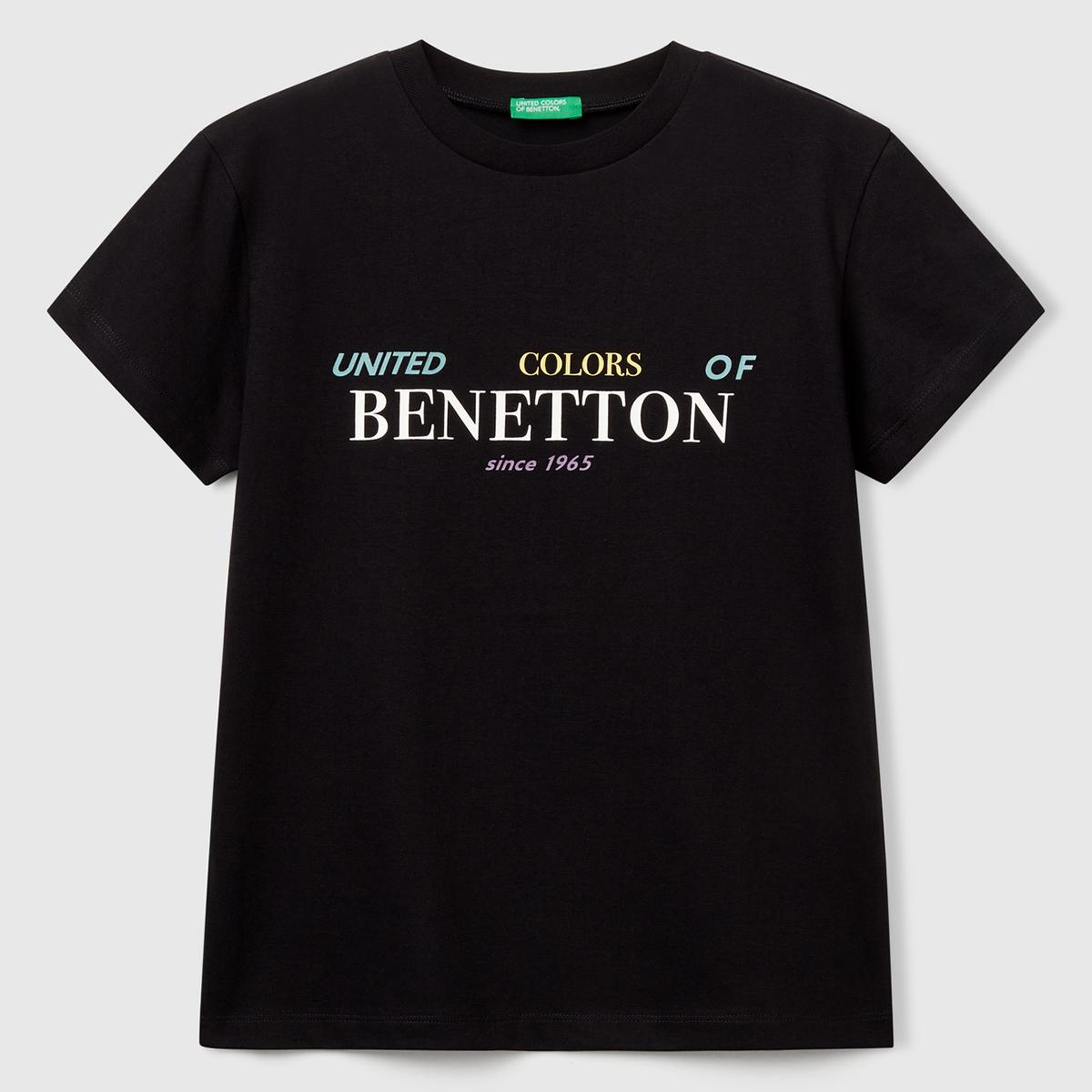 Erkek Çocuk Siyah Önü Logo Baskılı Bisiklet Yaka T-shirt