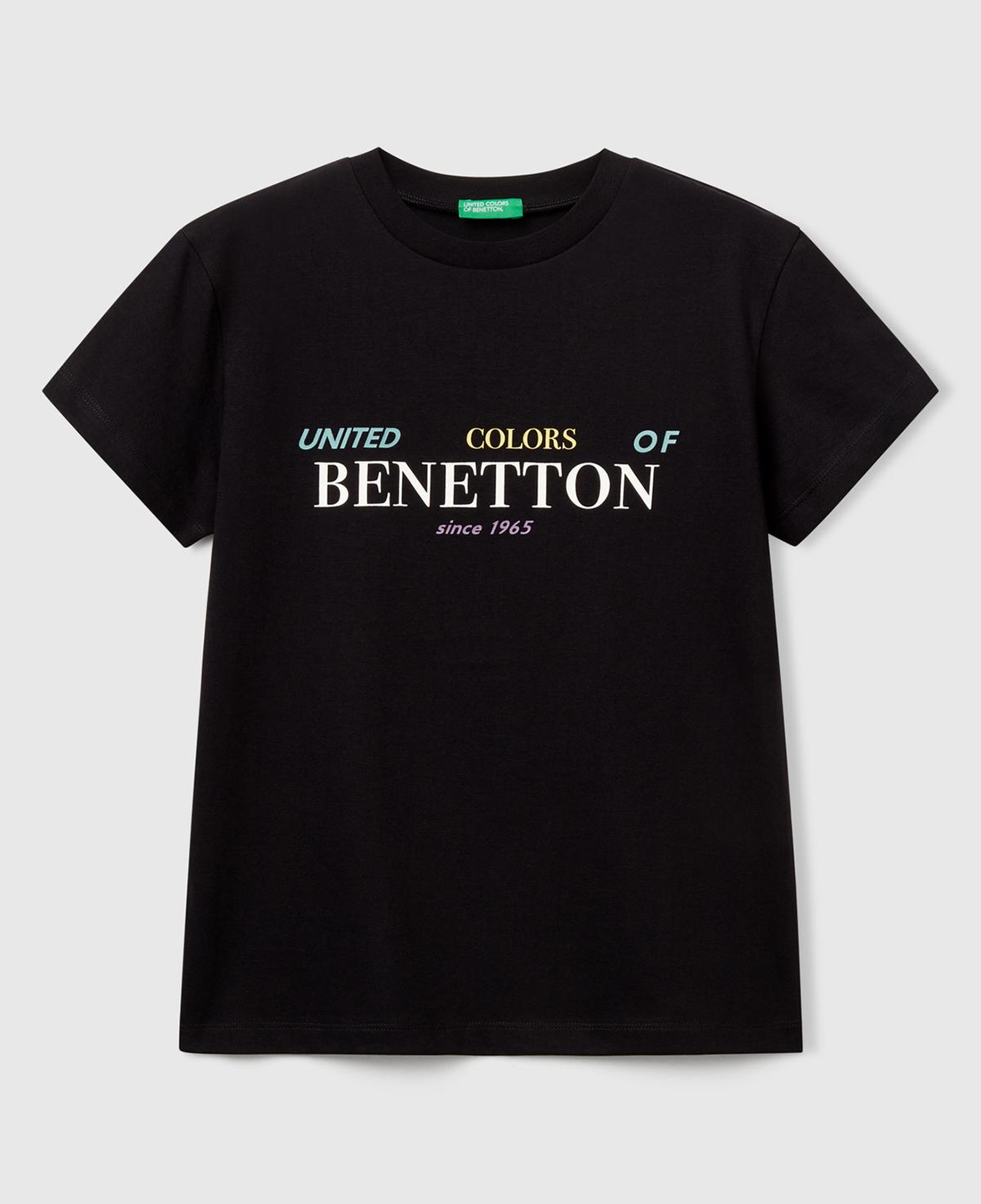 Erkek Çocuk Siyah Önü Logo Baskılı Bisiklet Yaka T-shirt