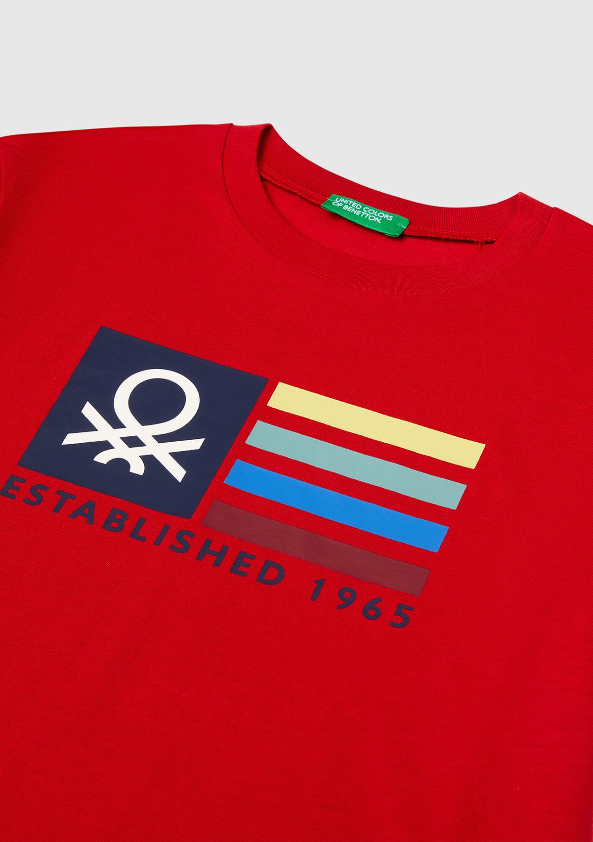 Erkek Çocuk Kırmızı Önü Logo Baskılı Bisiklet Yaka T-shirt