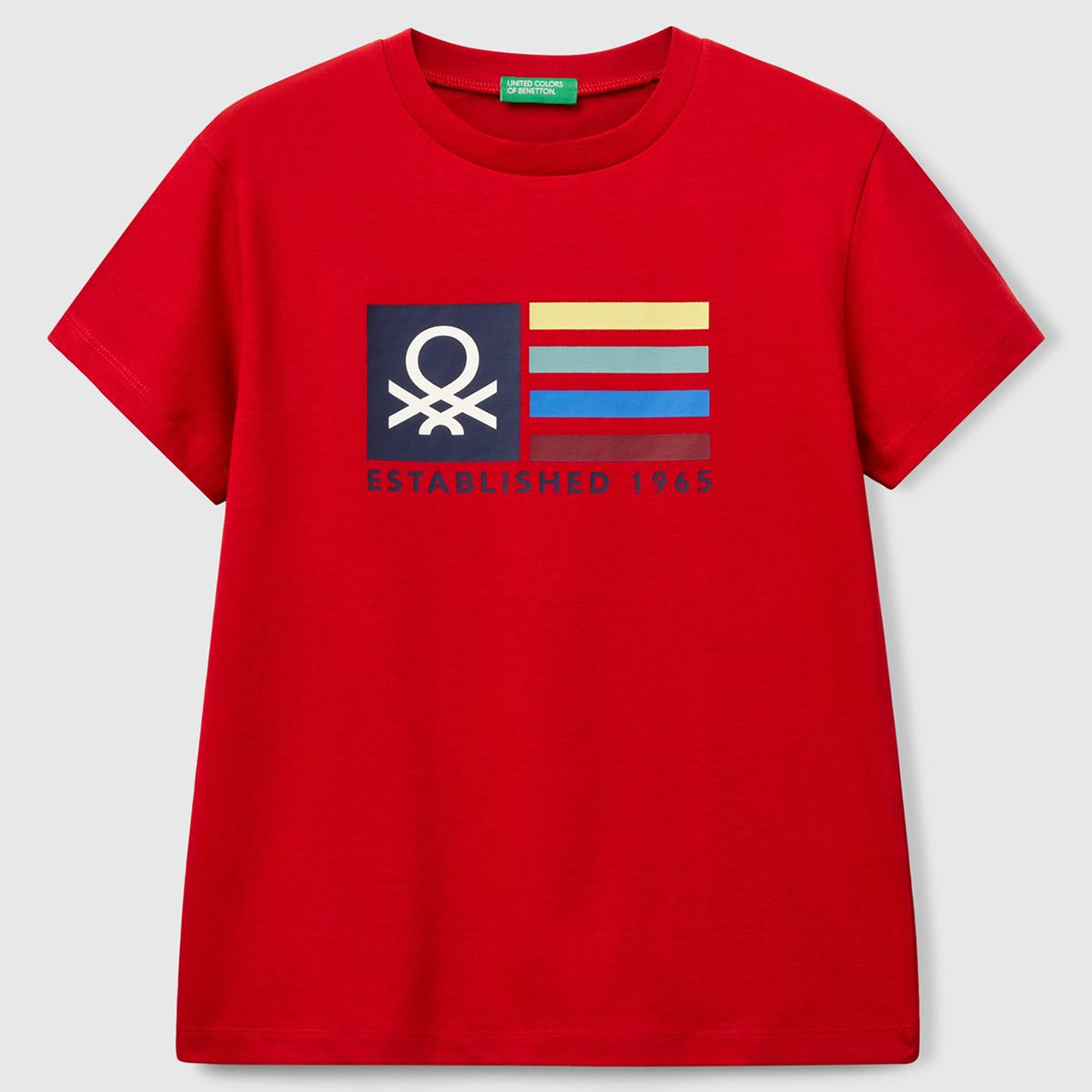 Erkek Çocuk Kırmızı Önü Logo Baskılı Bisiklet Yaka T-shirt