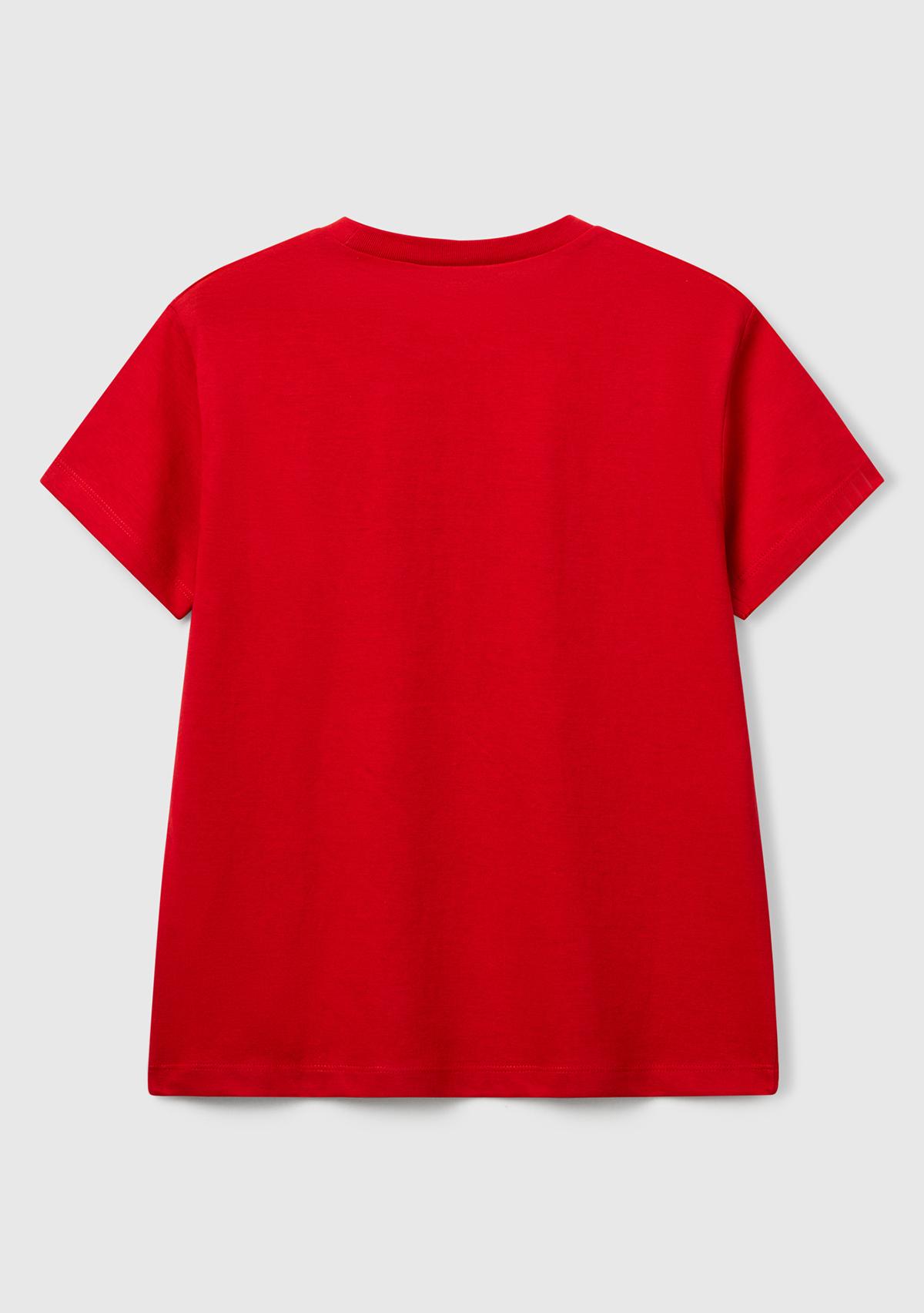 Erkek Çocuk Kırmızı Önü Logo Baskılı Bisiklet Yaka T-shirt