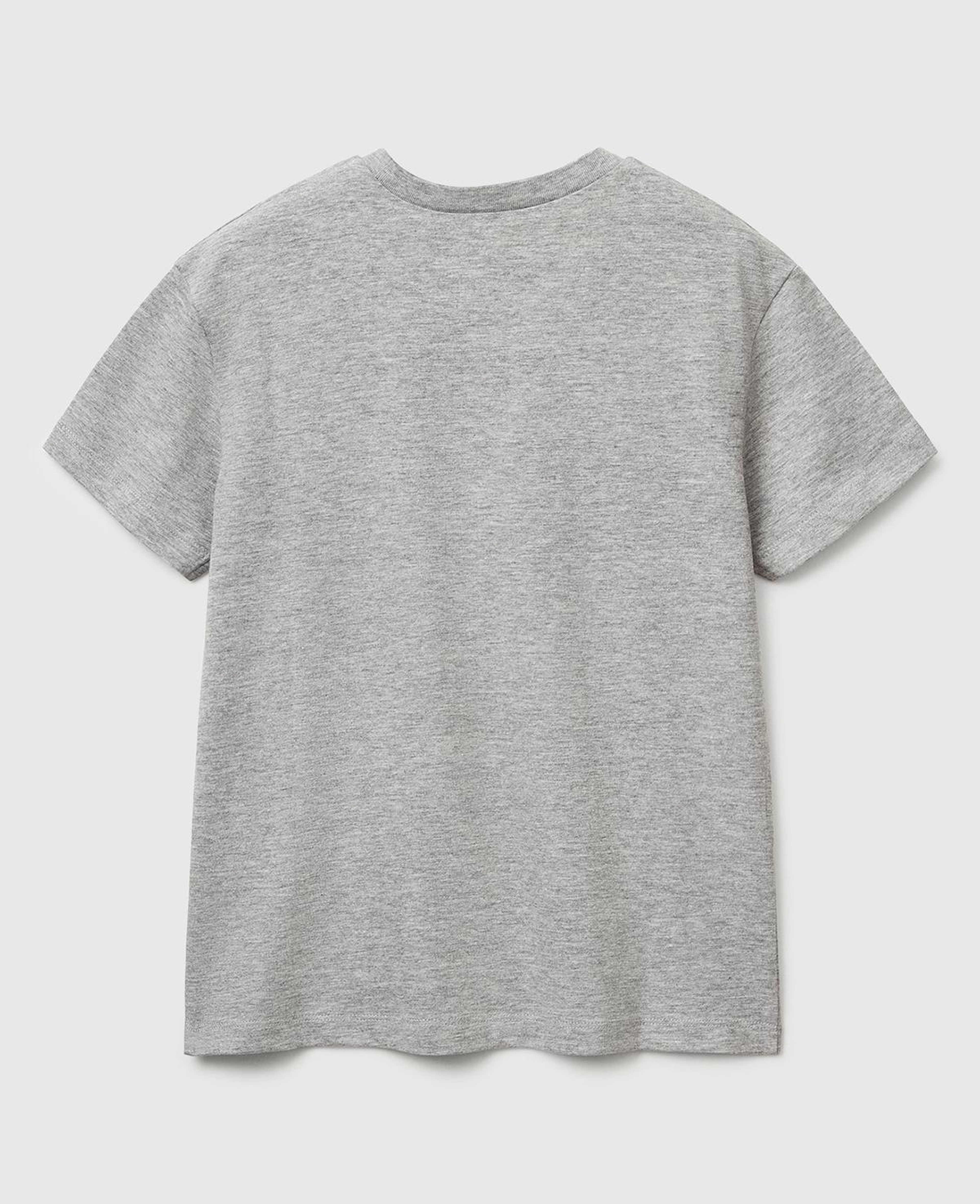 Erkek Çocuk Gri Melanj Önü Logo Baskılı Bisiklet Yaka T-shirt