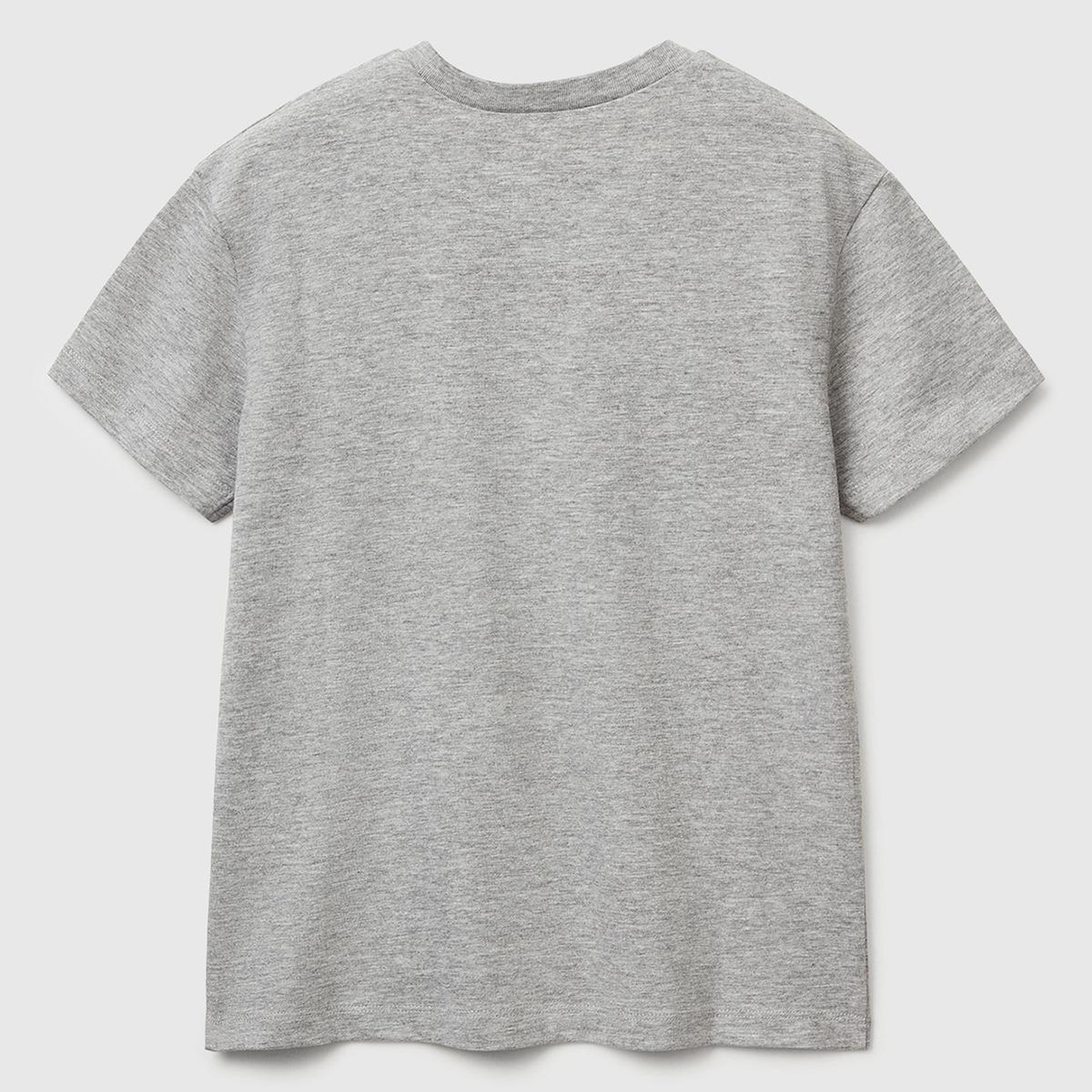 Erkek Çocuk Gri Melanj Önü Logo Baskılı Bisiklet Yaka T-shirt