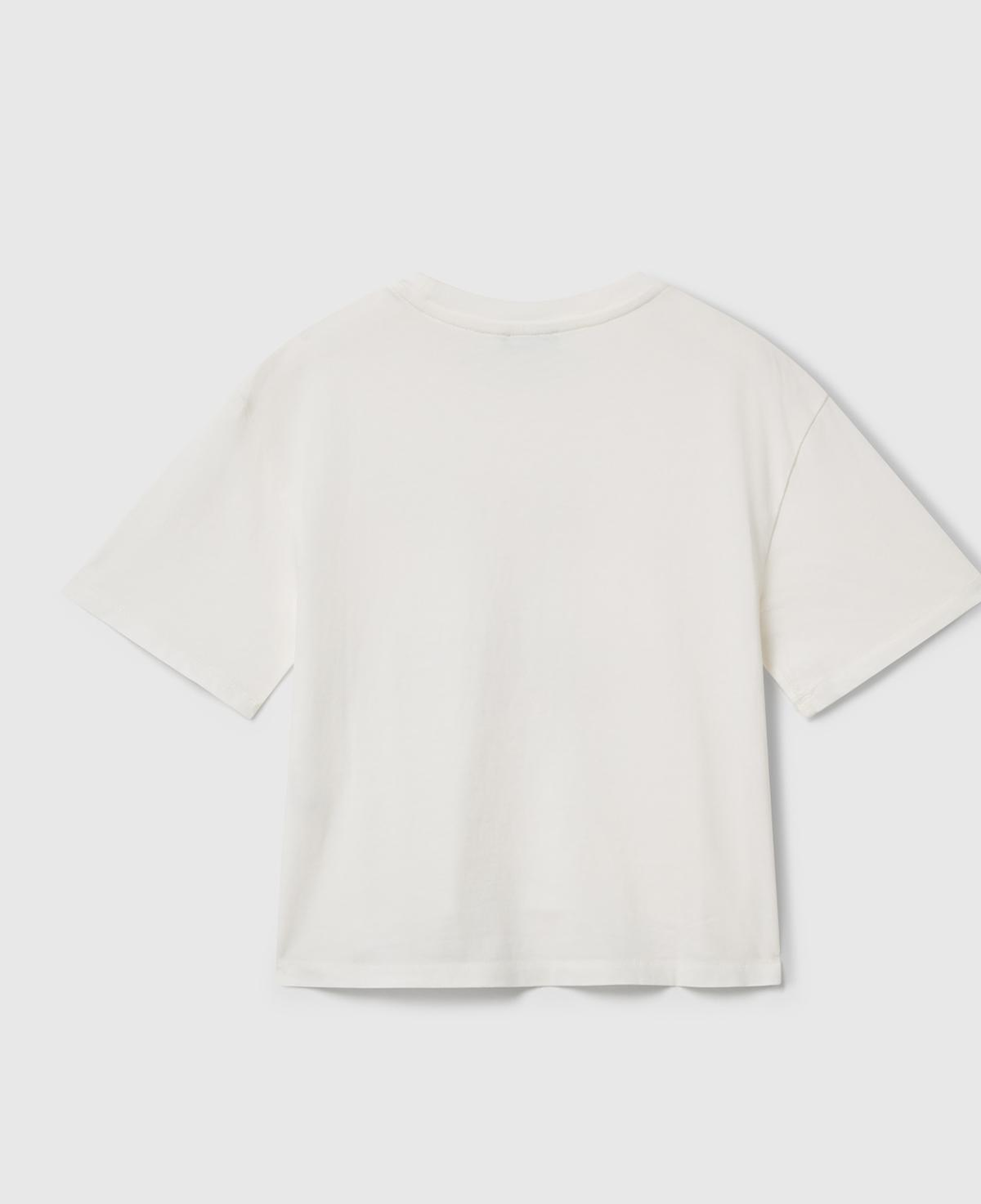 Kız Çocuk Ekru Önü Baskılı Aplikeli Ribana Yakalı Relaxed Fit T-shirt