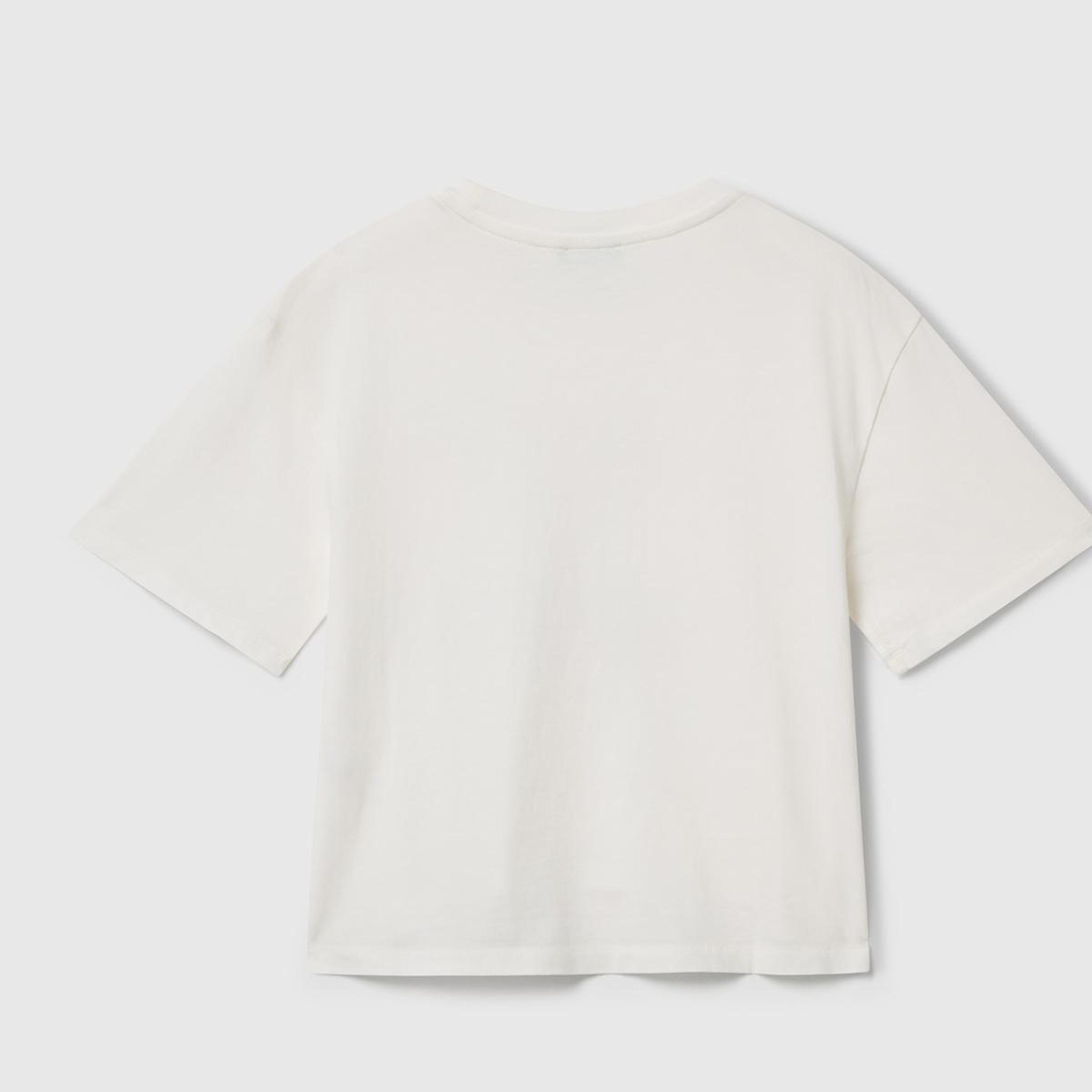 Kız Çocuk Ekru Önü Baskılı Aplikeli Ribana Yakalı Relaxed Fit T-shirt