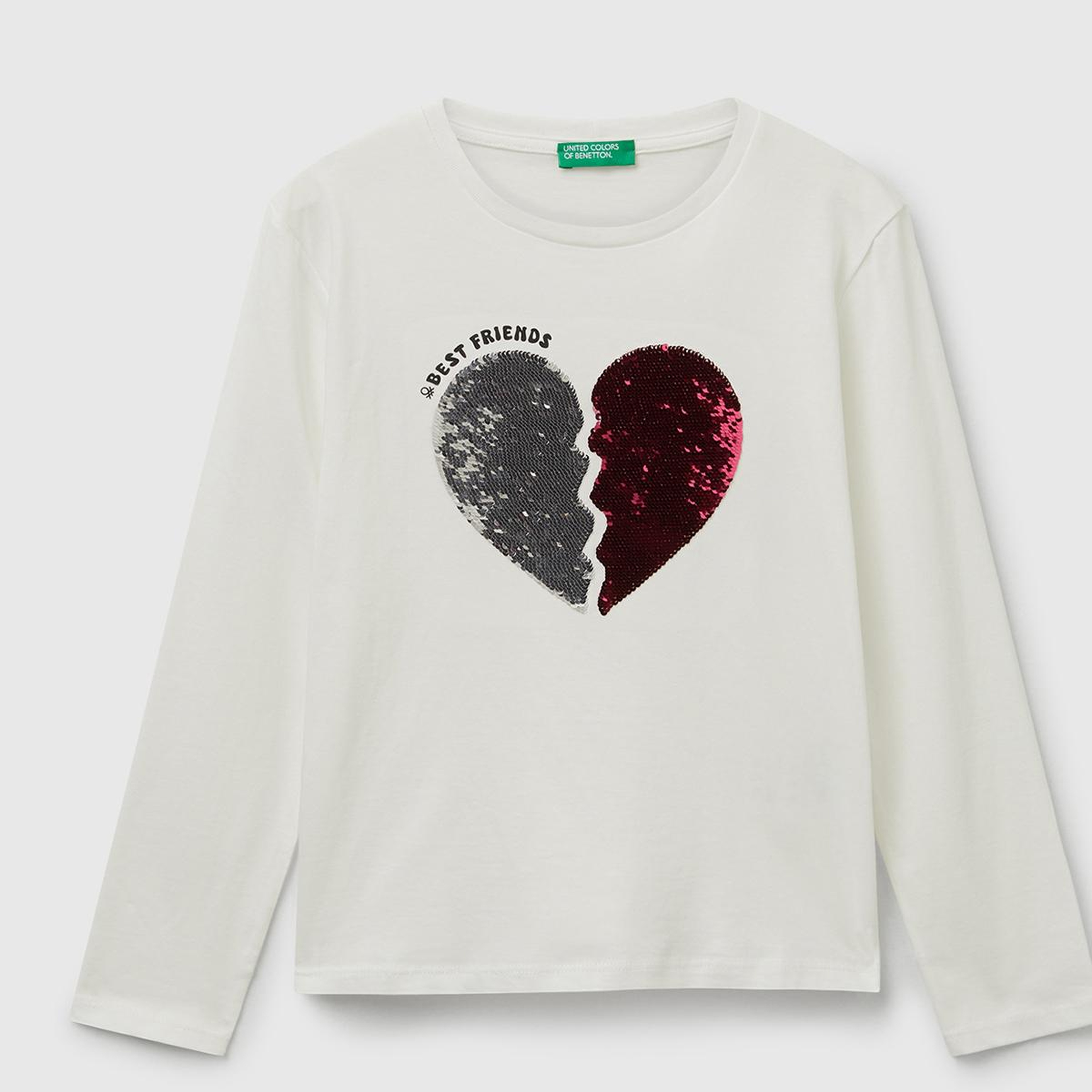 Kız Çocuk Bordo Önü Payetli Baskılı Ribana Yakalı Uzun Kollu T-shirt