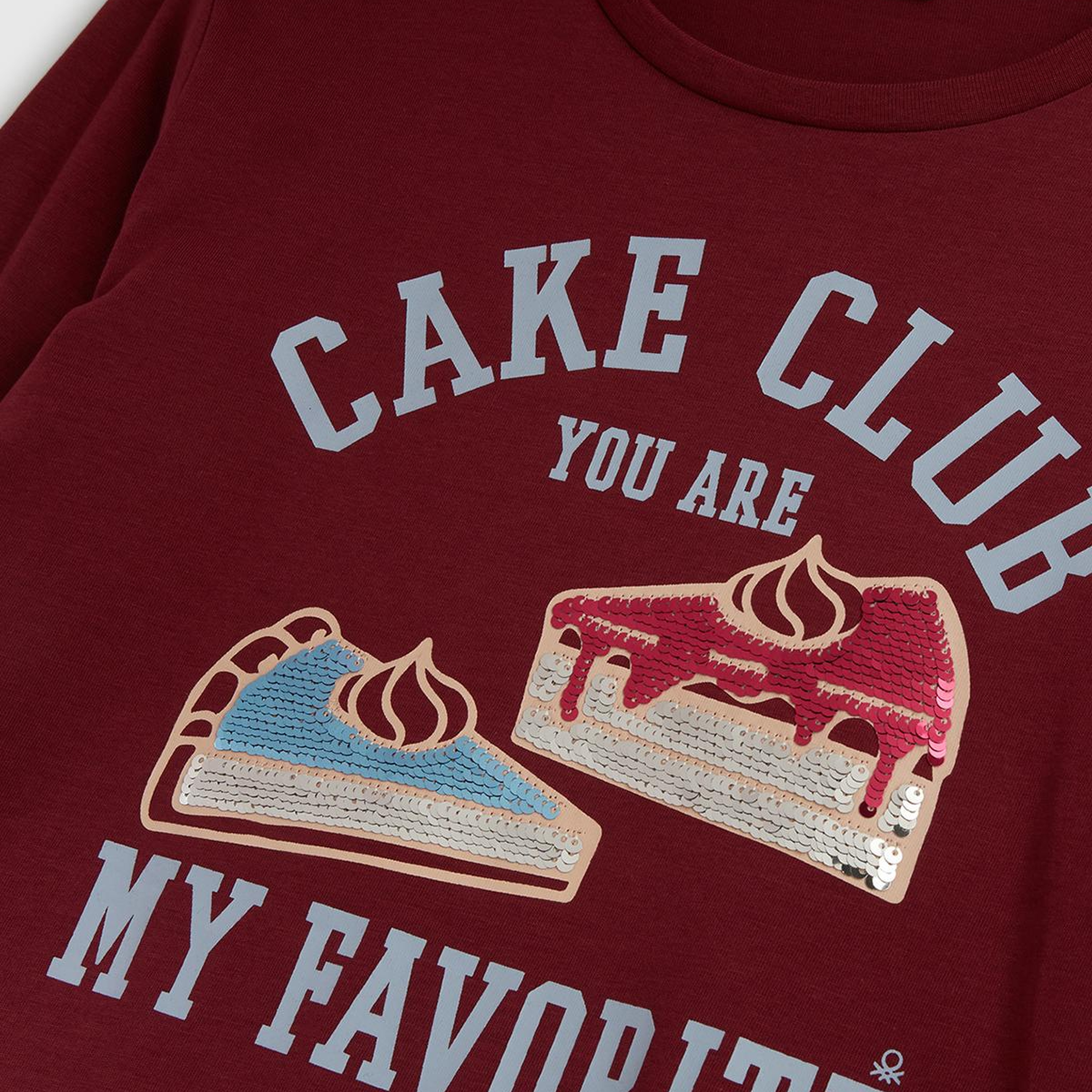Kız Çocuk Bordo Önü Payetli Baskılı Ribana Yakalı Uzun Kollu T-shirt