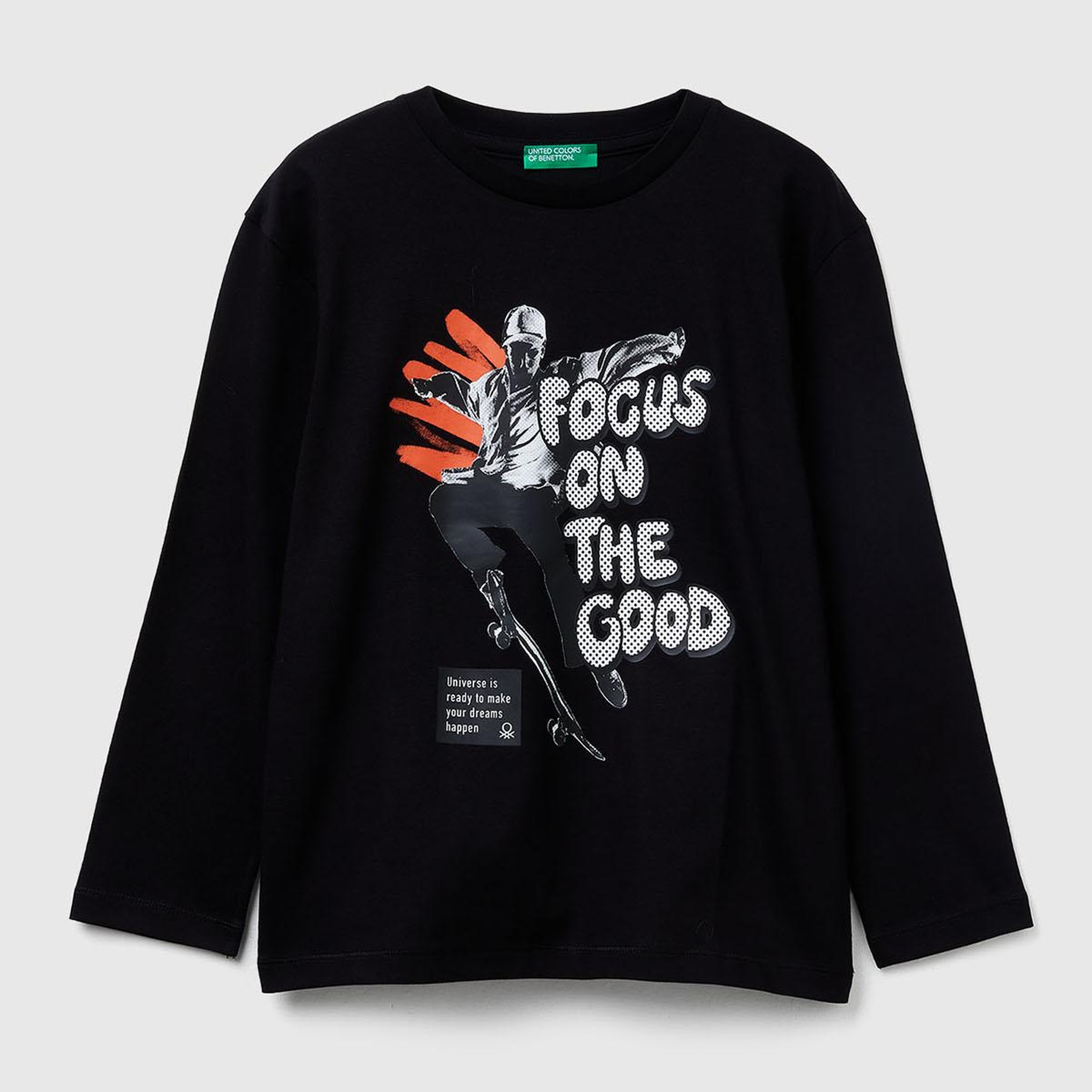 Erkek Çocuk Siyah Önü Baskılı Uzun Kollu T-shirt