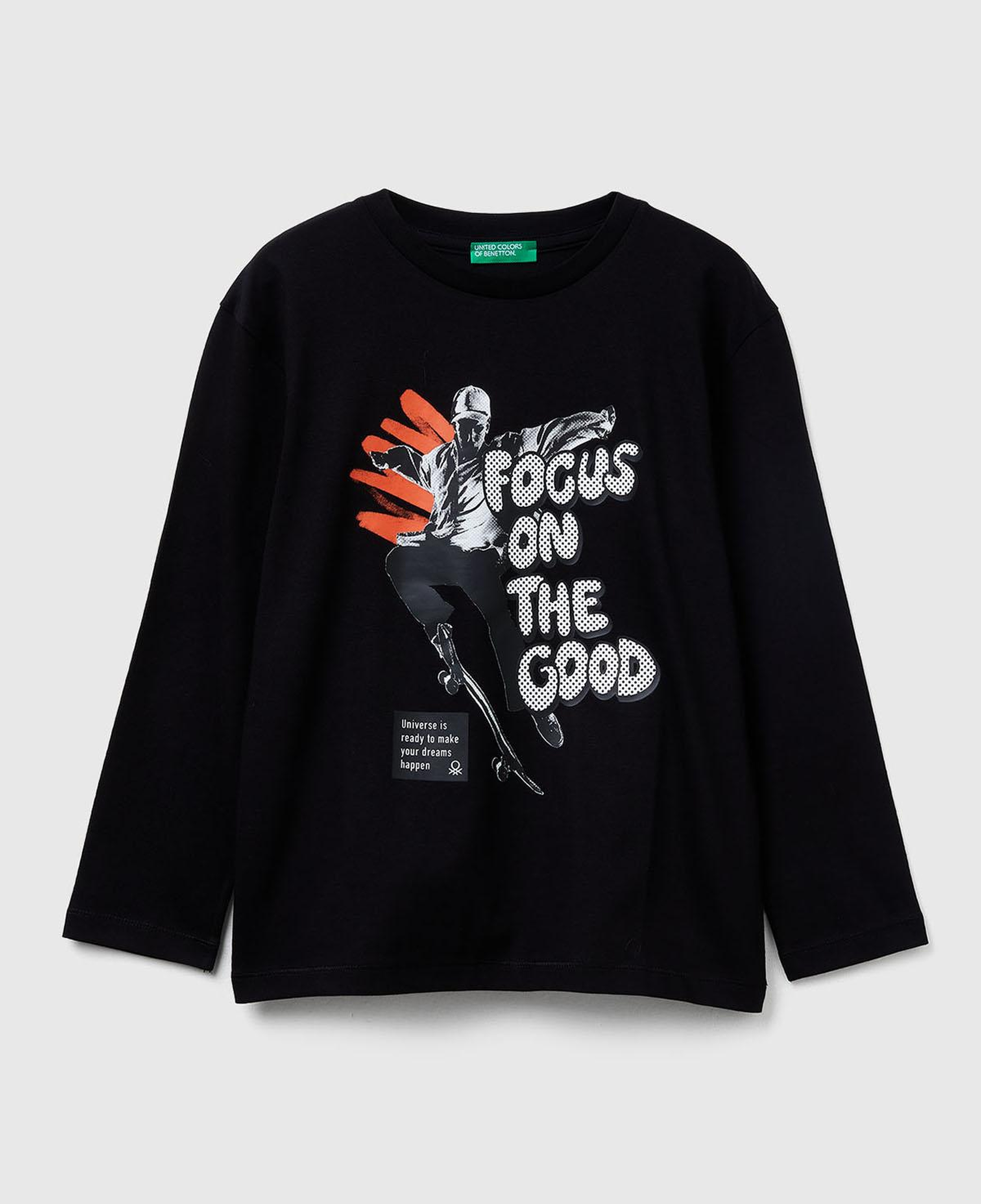 Erkek Çocuk Siyah Önü Baskılı Uzun Kollu T-shirt