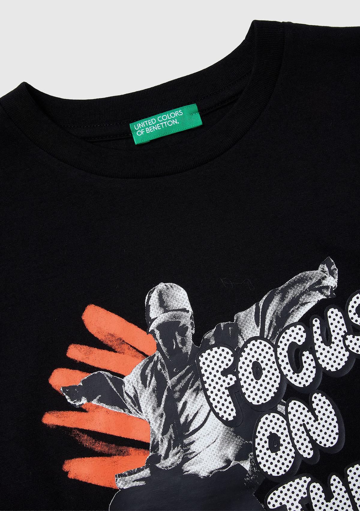Erkek Çocuk Siyah Önü Baskılı Uzun Kollu T-shirt