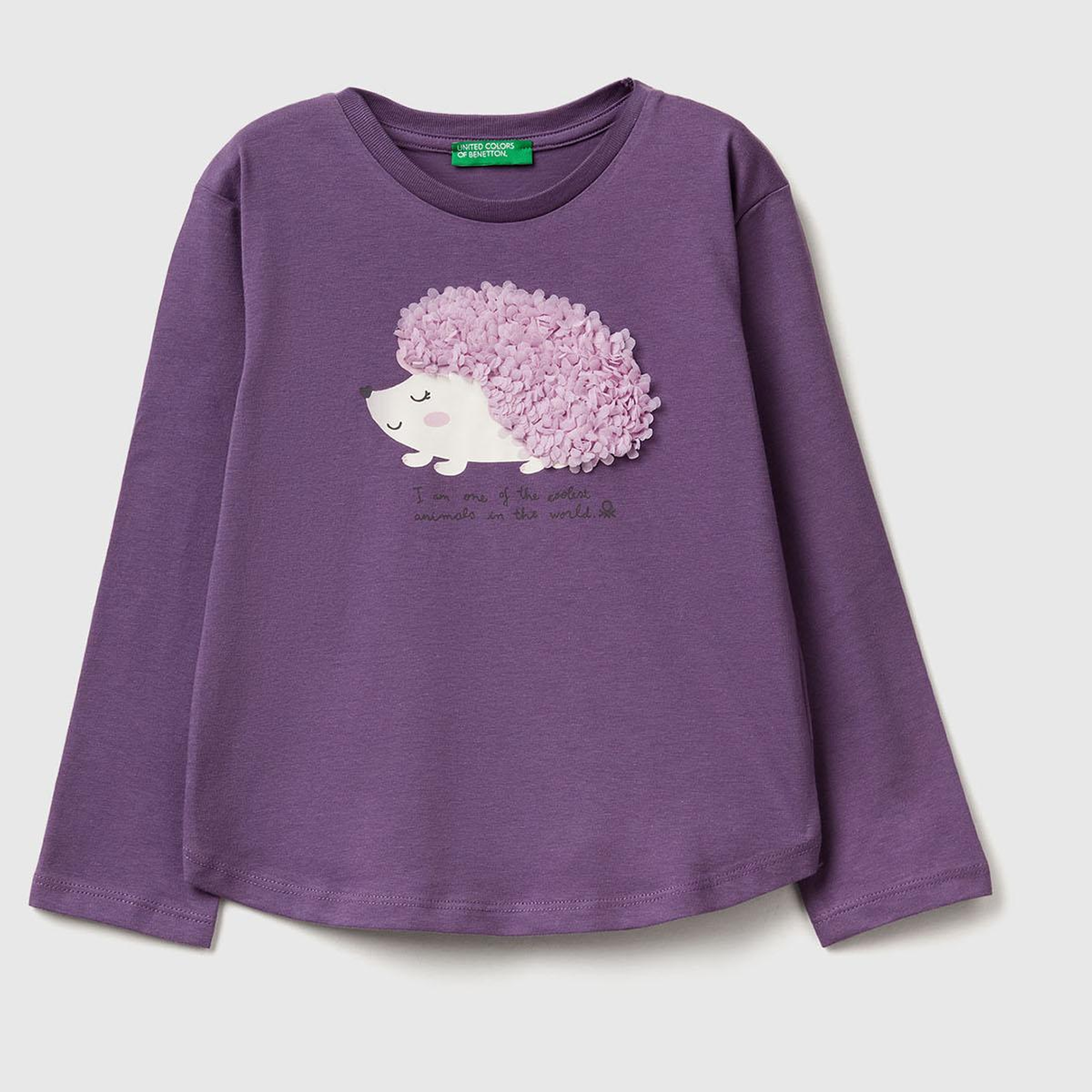 Kız Çocuk Mor Önü Baskılı Ribana Yakalı Uzun Kollu T-shirt