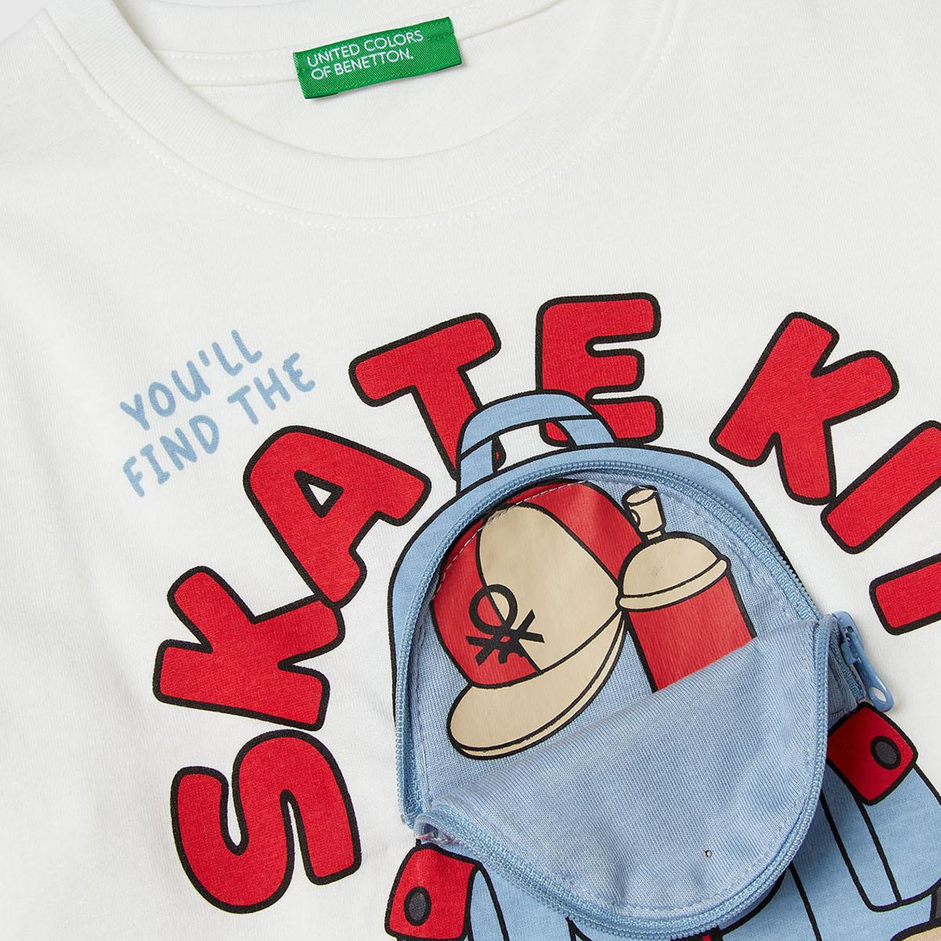 Erkek Çocuk Ekru Önü Baskılı Fermuarlı Aplikeli Uzun Kollu T-shirt