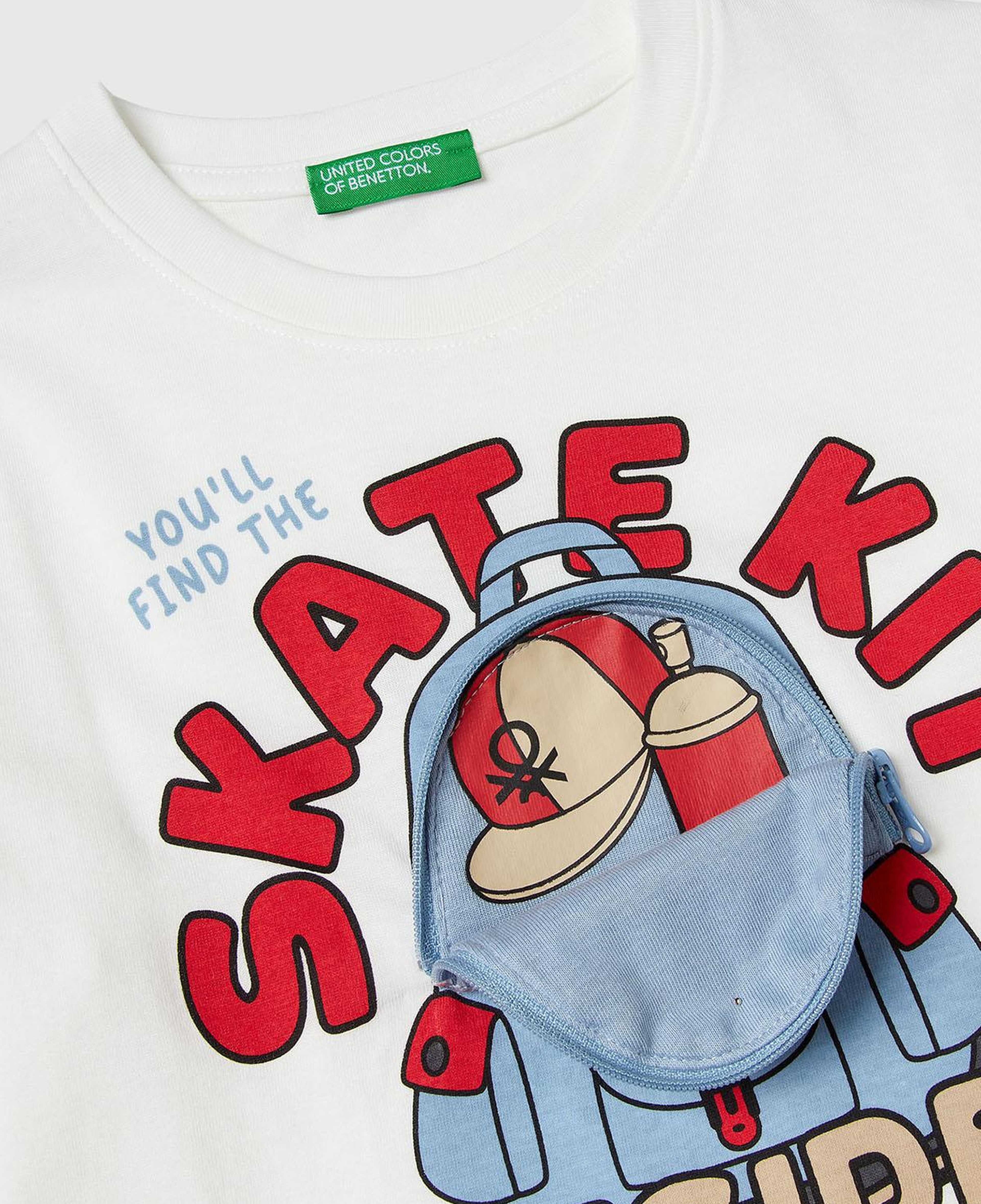 Erkek Çocuk Ekru Önü Baskılı Fermuarlı Aplikeli Uzun Kollu T-shirt